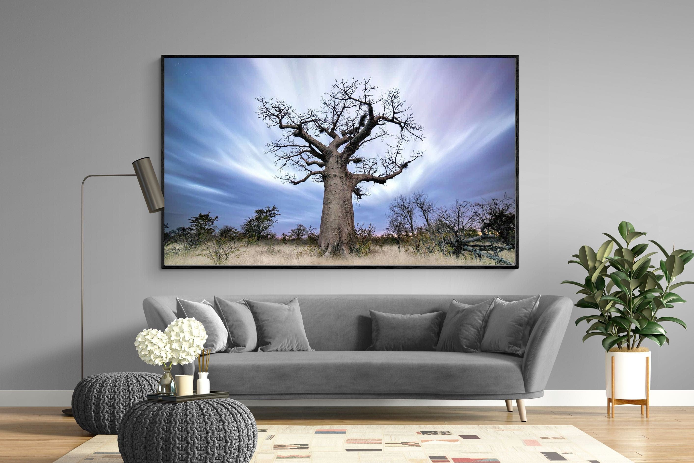 Night Sky Baobab-Wall_Art-220 x 130cm-Mounted Canvas-Black-Pixalot