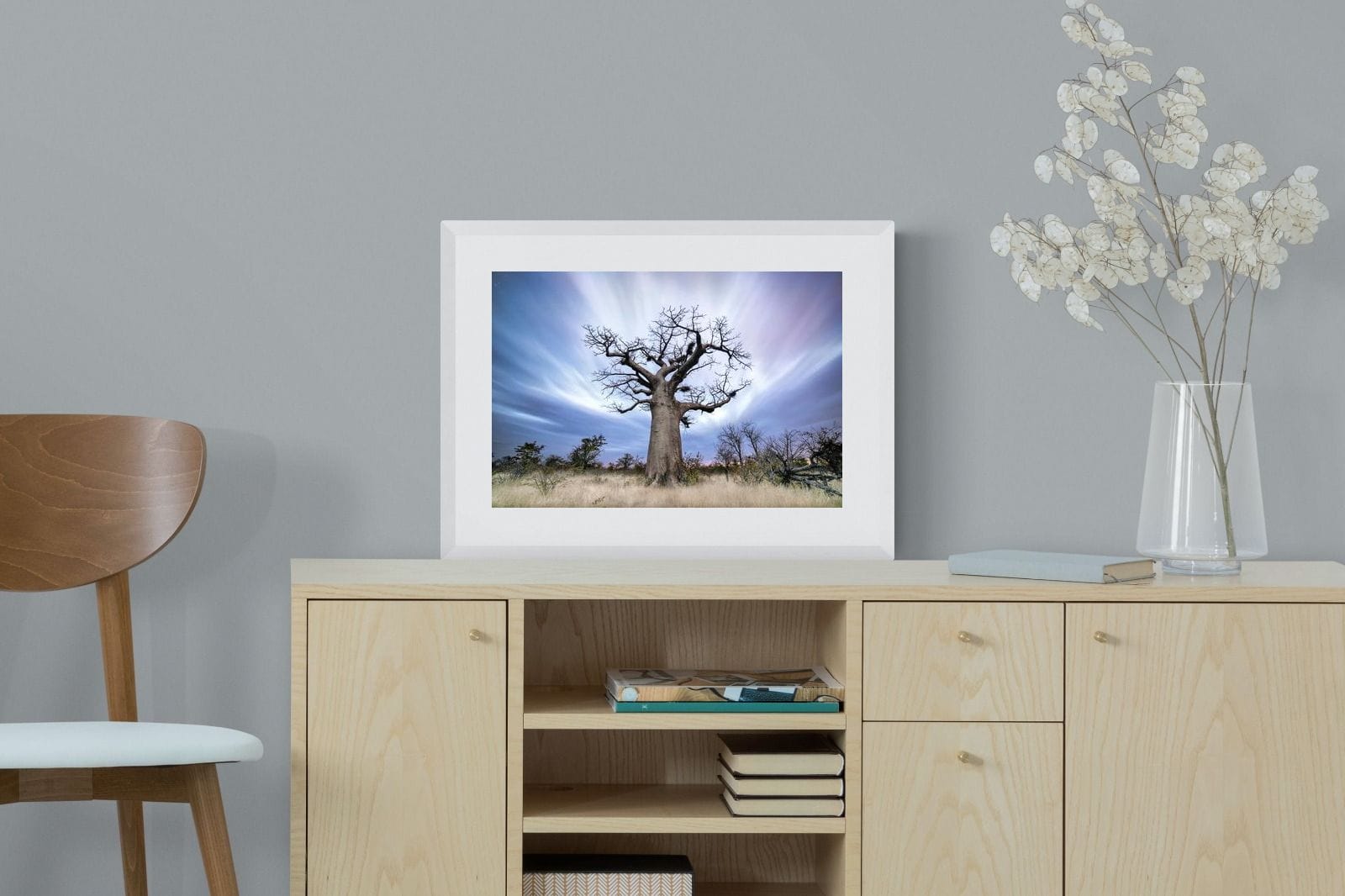 Night Sky Baobab-Wall_Art-60 x 45cm-Framed Print-White-Pixalot