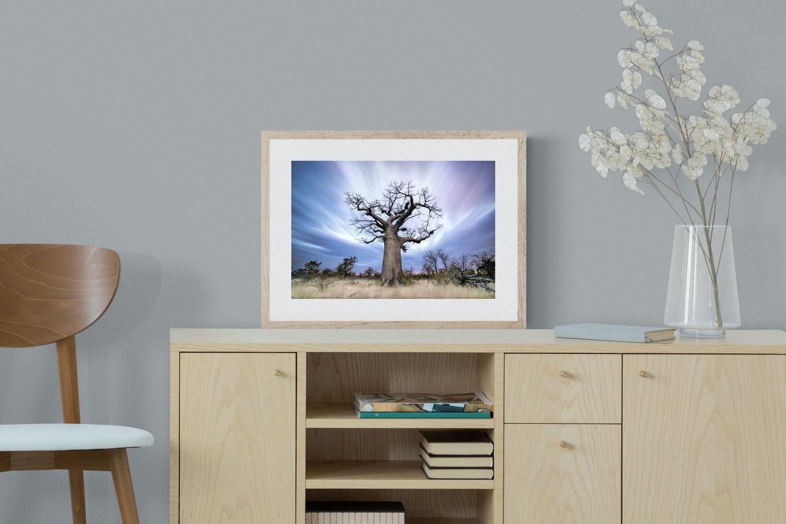 Night Sky Baobab-Wall_Art-60 x 45cm-Framed Print-Wood-Pixalot