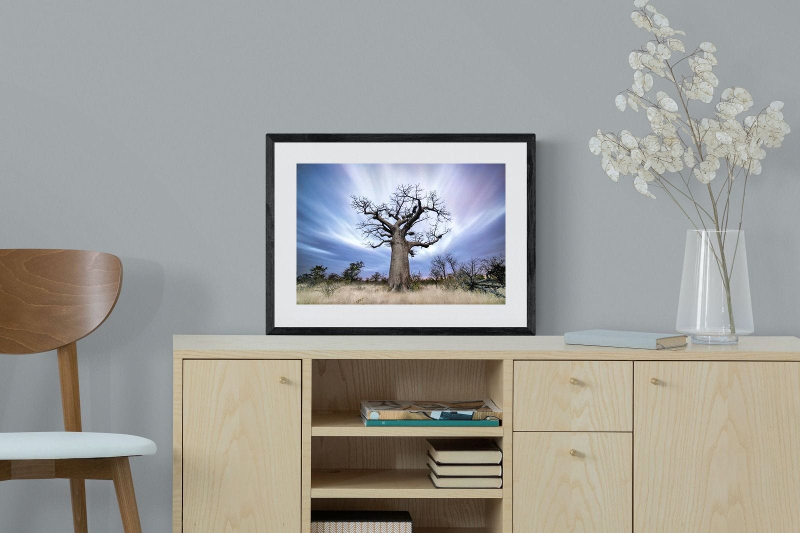 Night Sky Baobab-Wall_Art-60 x 45cm-Framed Print-Black-Pixalot