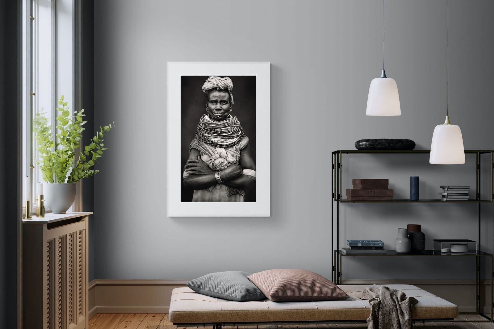 Nyangatom Woman-Wall_Art-100 x 150cm-Framed Print-White-Pixalot