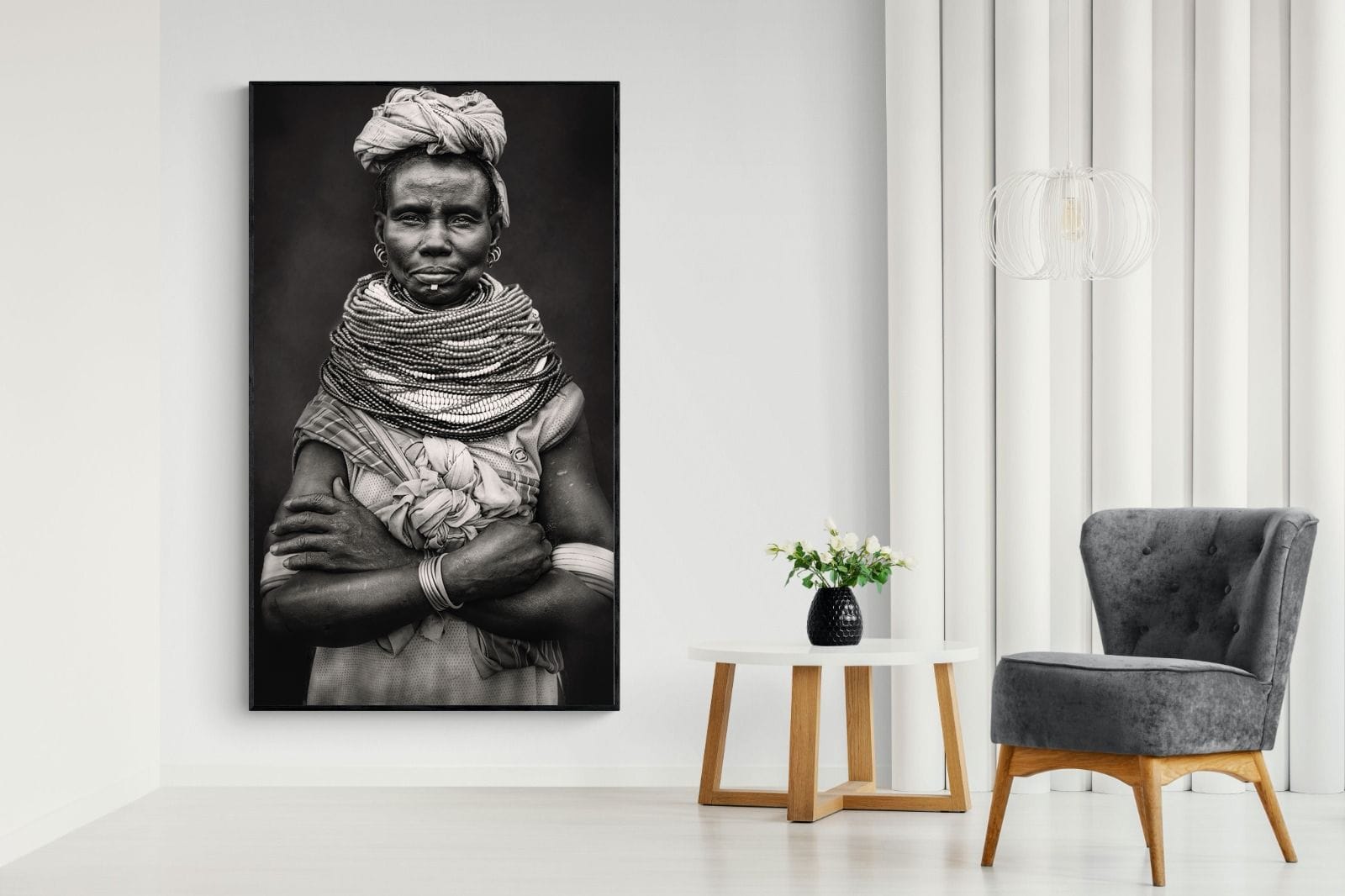 Nyangatom Woman-Wall_Art-130 x 220cm-Mounted Canvas-Black-Pixalot