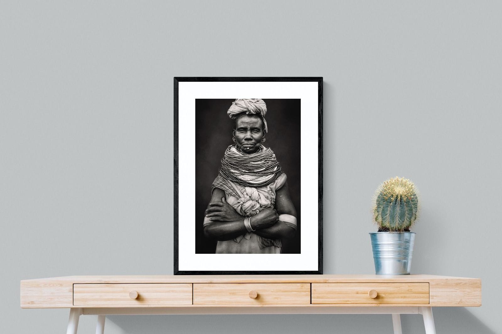 Nyangatom Woman-Wall_Art-60 x 80cm-Framed Print-Black-Pixalot