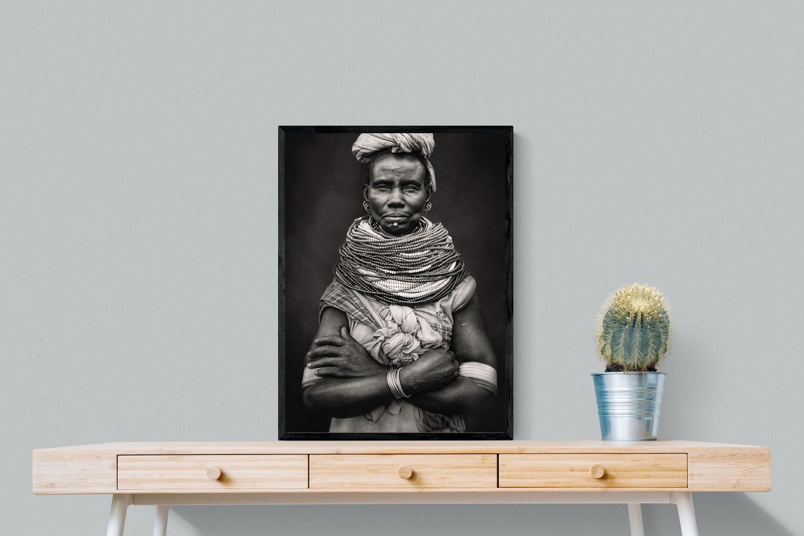 Nyangatom Woman-Wall_Art-60 x 80cm-Mounted Canvas-Black-Pixalot
