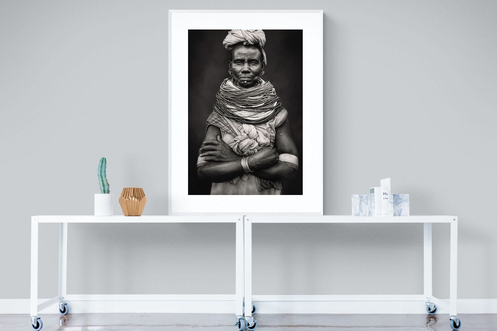 Nyangatom Woman-Wall_Art-90 x 120cm-Framed Print-White-Pixalot