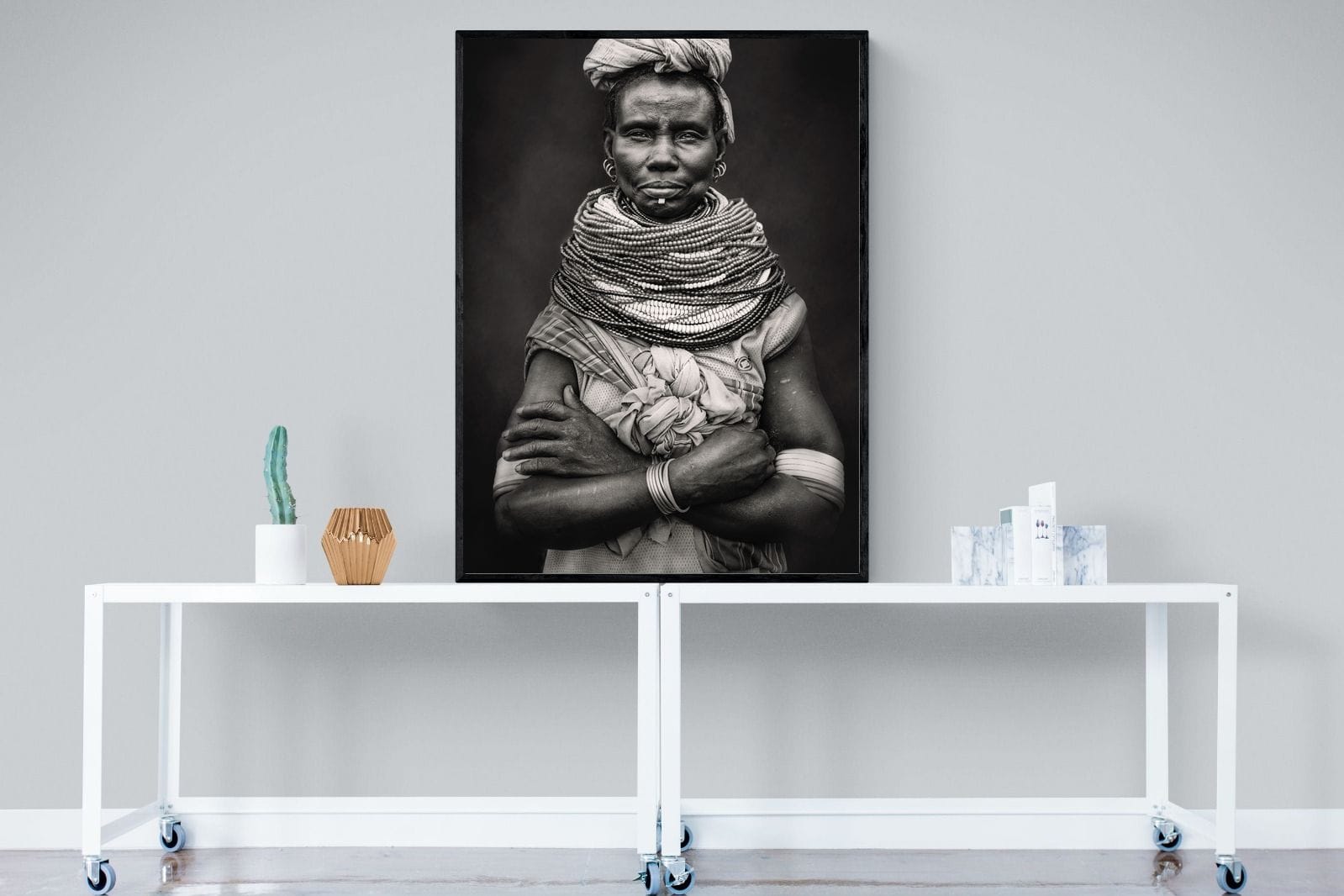 Nyangatom Woman-Wall_Art-90 x 120cm-Mounted Canvas-Black-Pixalot