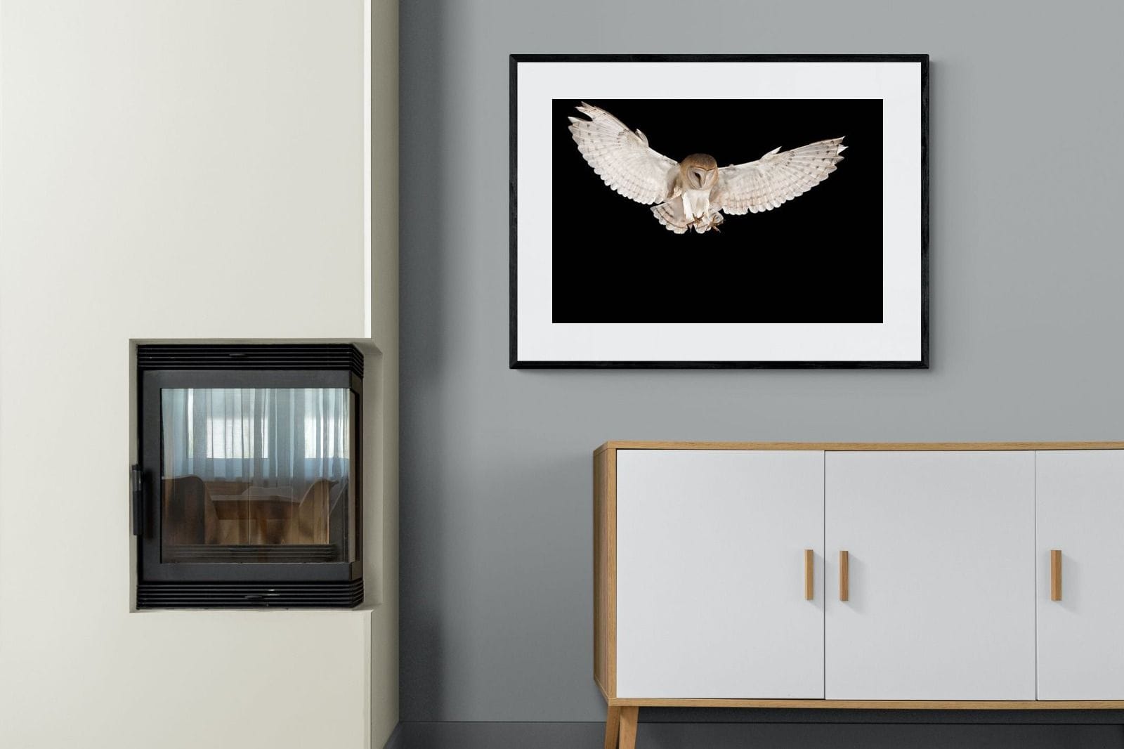Owl Attack-Wall_Art-100 x 75cm-Framed Print-Black-Pixalot