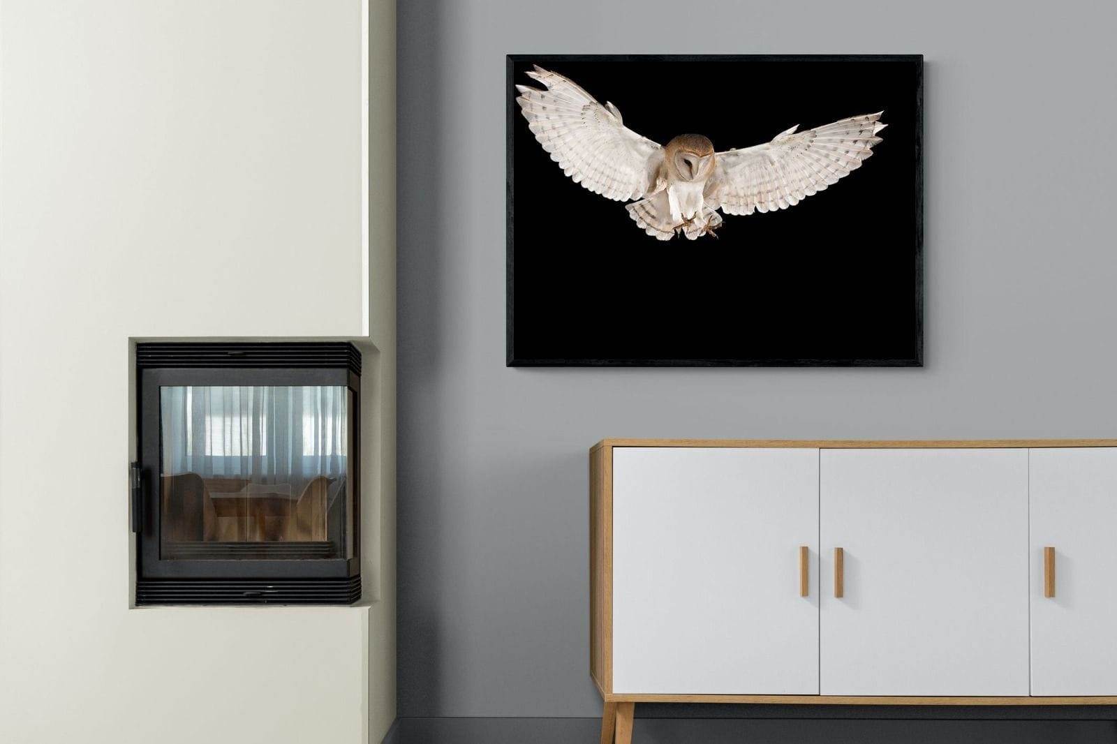 Owl Attack-Wall_Art-100 x 75cm-Mounted Canvas-Black-Pixalot