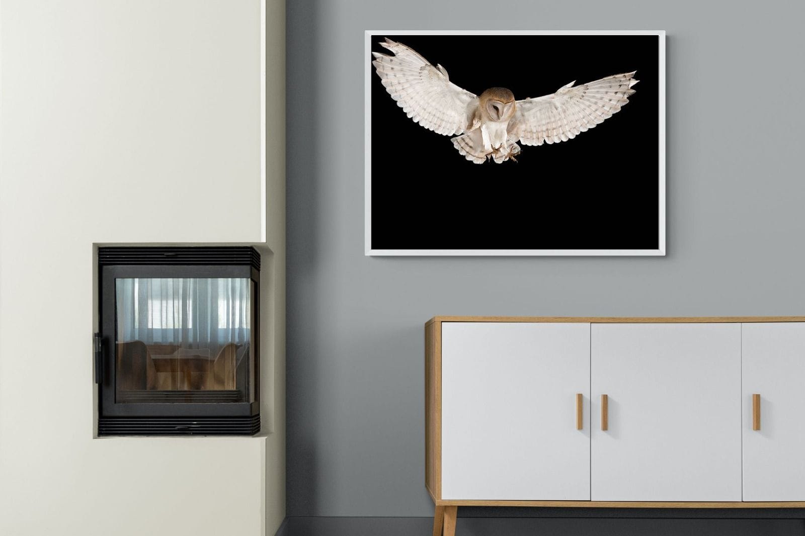 Owl Attack-Wall_Art-100 x 75cm-Mounted Canvas-White-Pixalot