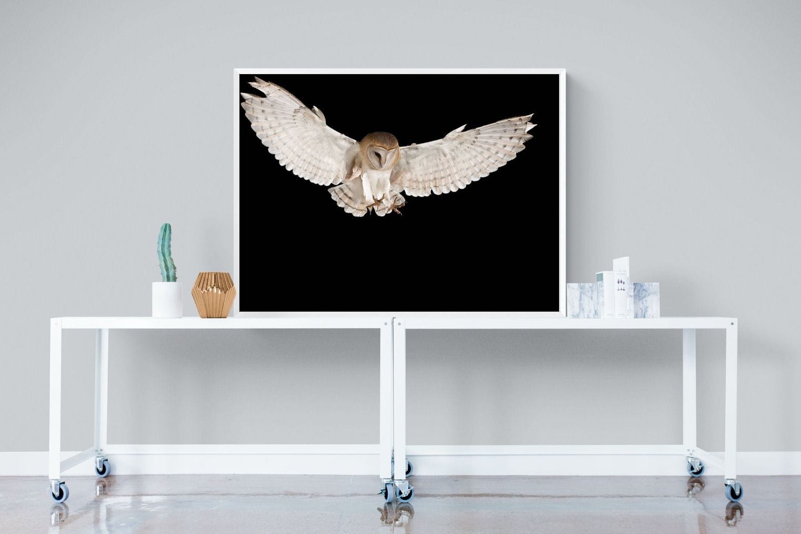 Owl Attack-Wall_Art-120 x 90cm-Mounted Canvas-White-Pixalot
