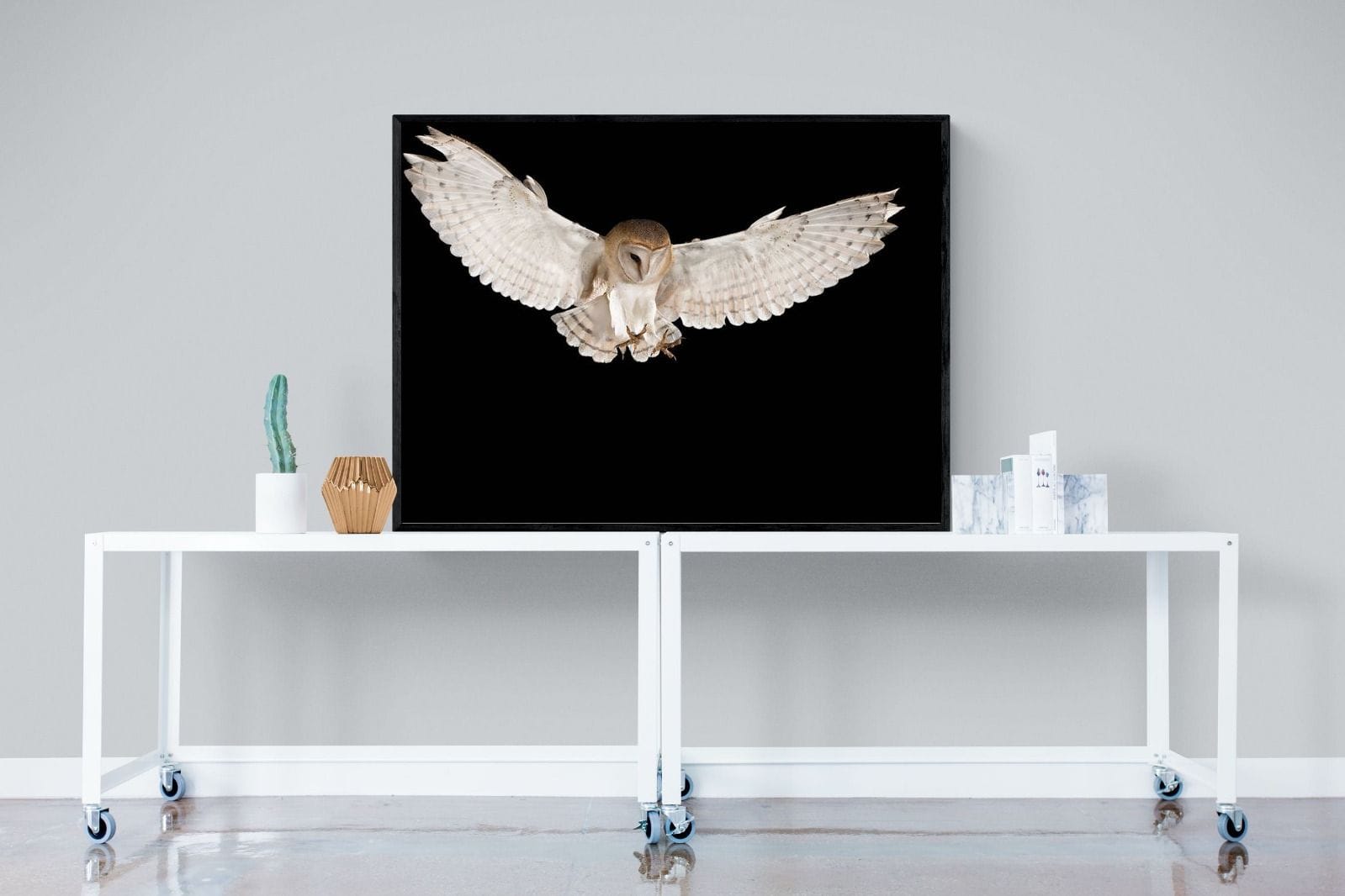 Owl Attack-Wall_Art-120 x 90cm-Mounted Canvas-Black-Pixalot