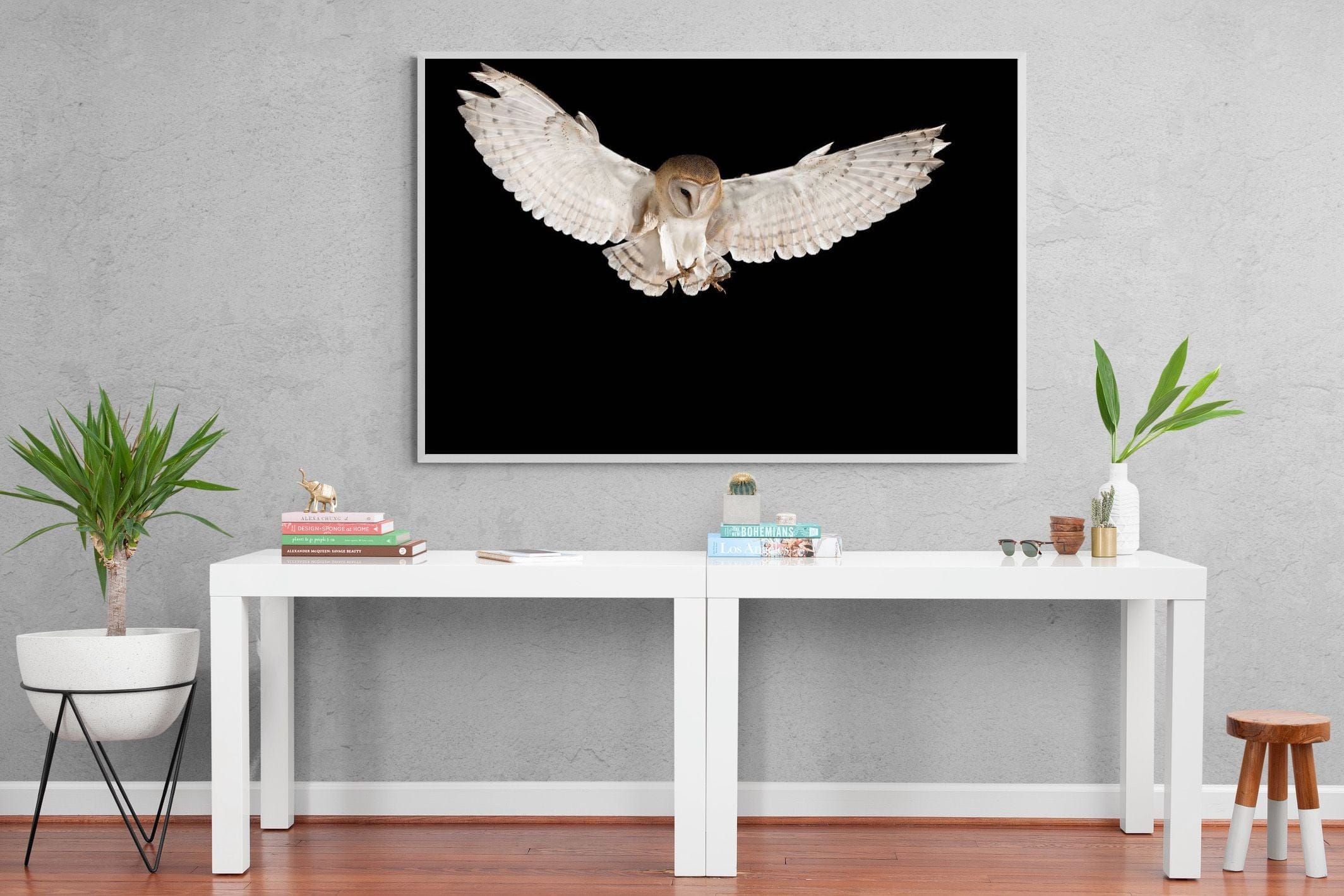 Owl Attack-Wall_Art-150 x 100cm-Mounted Canvas-White-Pixalot