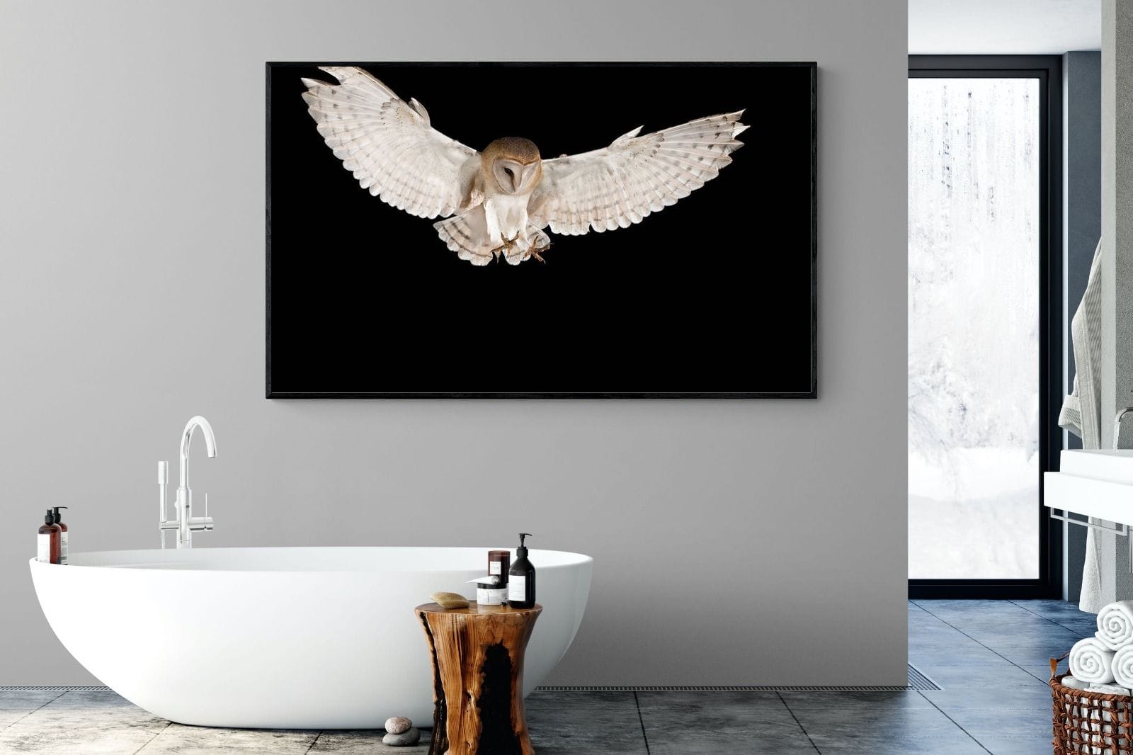 Owl Attack-Wall_Art-180 x 110cm-Mounted Canvas-Black-Pixalot