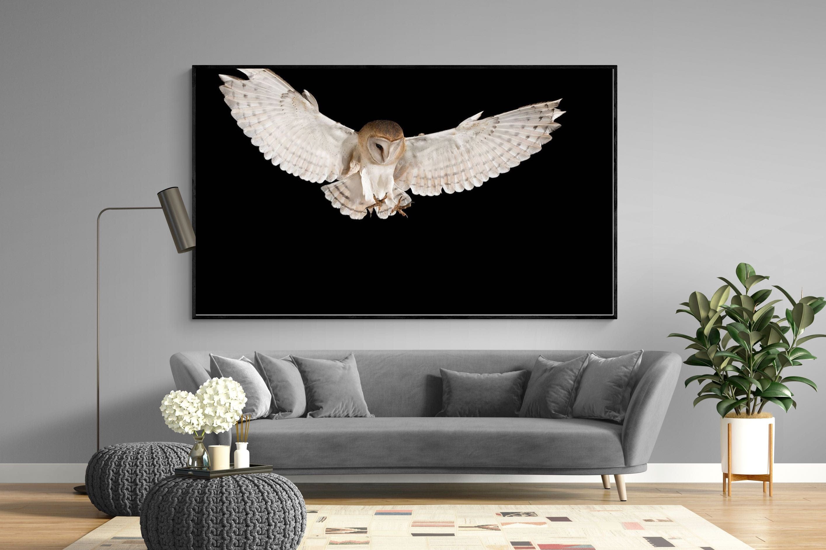 Owl Attack-Wall_Art-220 x 130cm-Mounted Canvas-Black-Pixalot