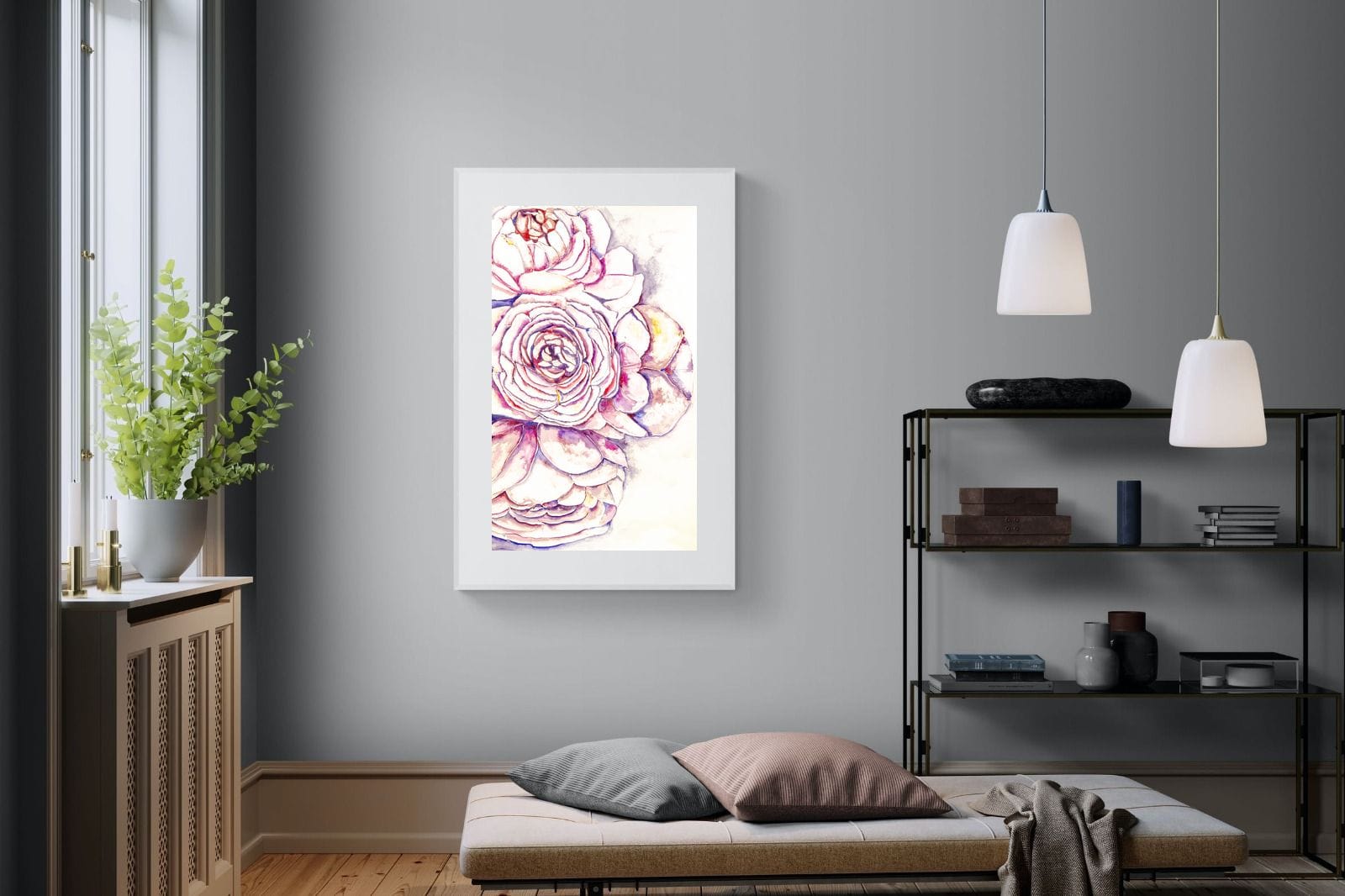 Painted Peonies-Wall_Art-100 x 150cm-Framed Print-White-Pixalot