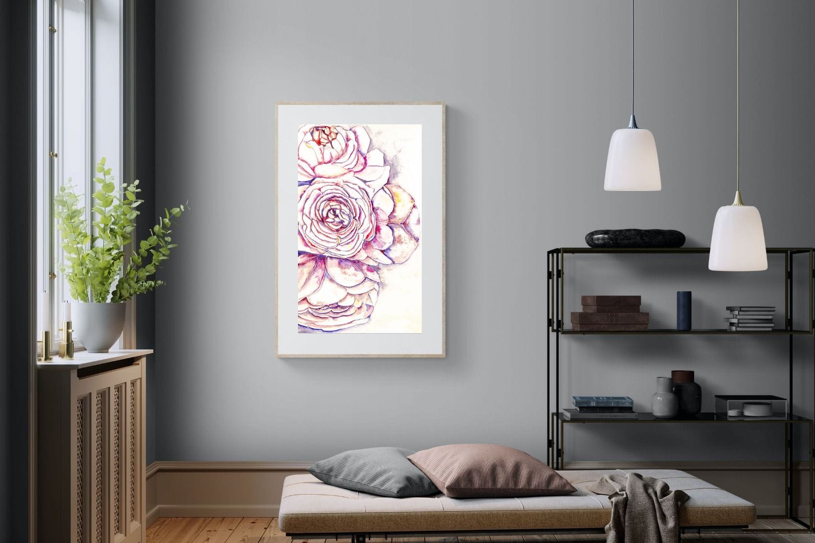 Painted Peonies-Wall_Art-100 x 150cm-Framed Print-Wood-Pixalot