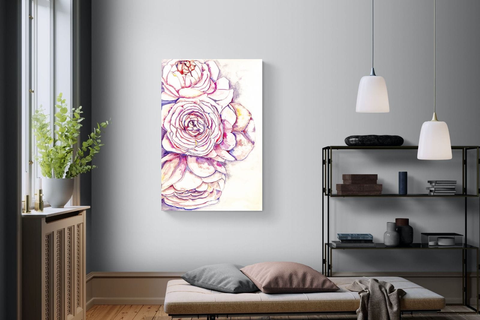 Painted Peonies-Wall_Art-100 x 150cm-Mounted Canvas-No Frame-Pixalot
