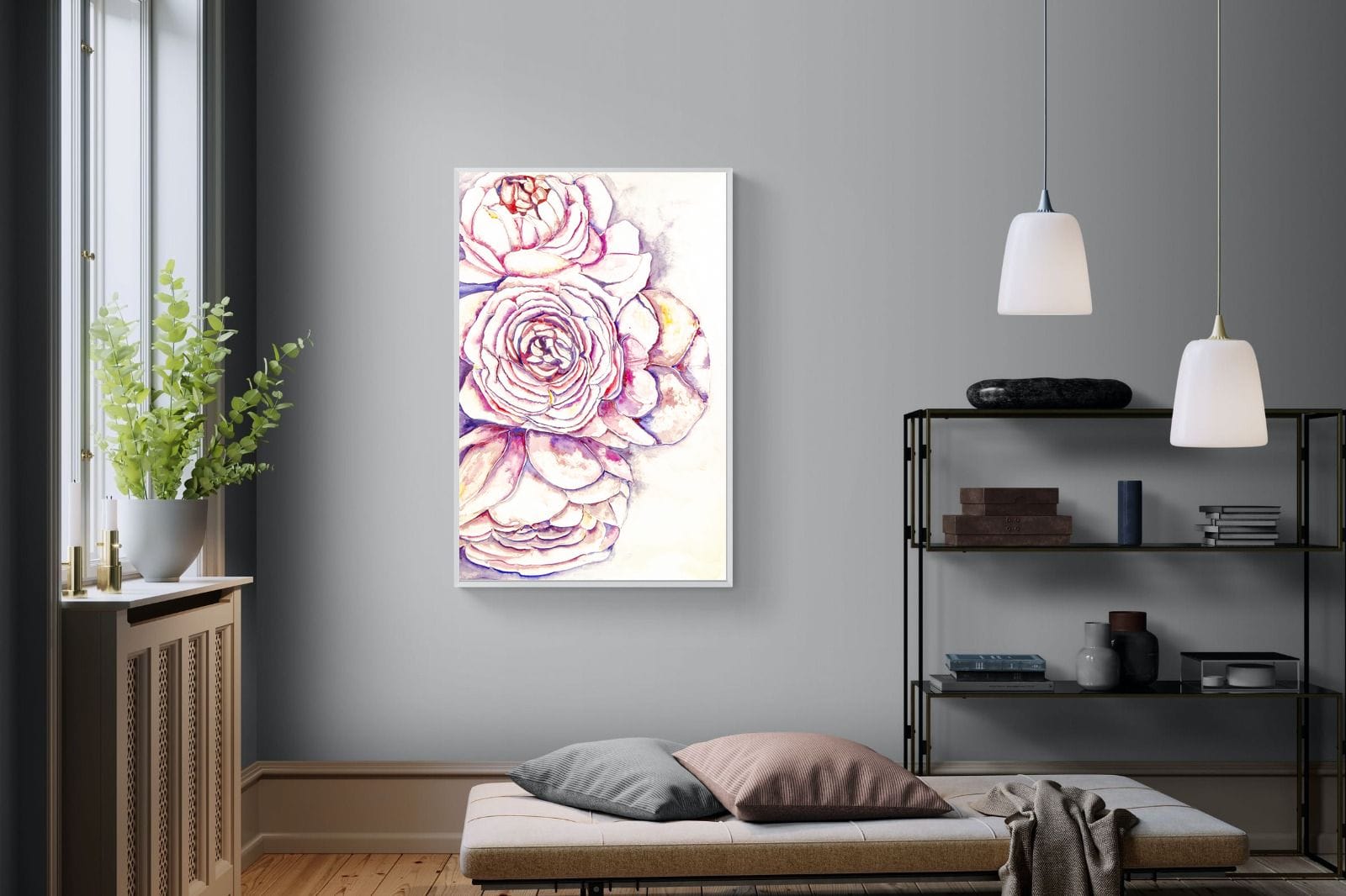 Painted Peonies-Wall_Art-100 x 150cm-Mounted Canvas-White-Pixalot