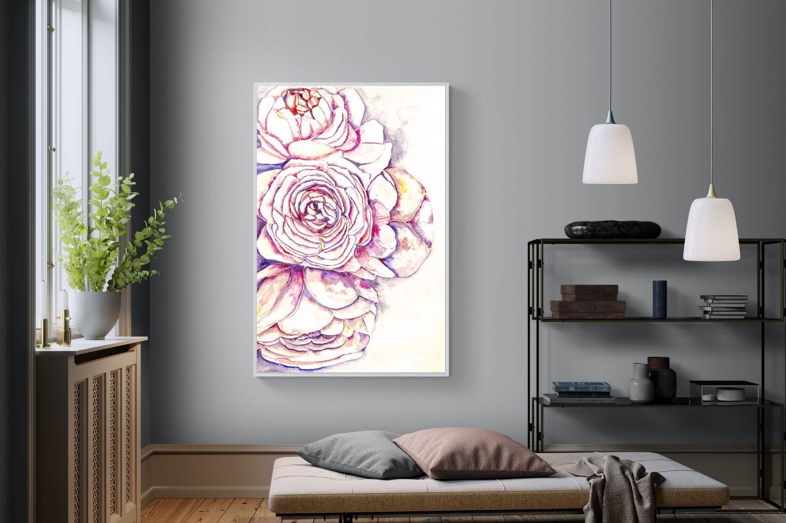 Painted Peonies-Wall_Art-120 x 180cm-Mounted Canvas-White-Pixalot