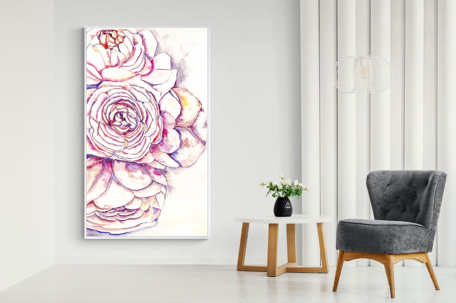 Painted Peonies-Wall_Art-130 x 220cm-Mounted Canvas-White-Pixalot