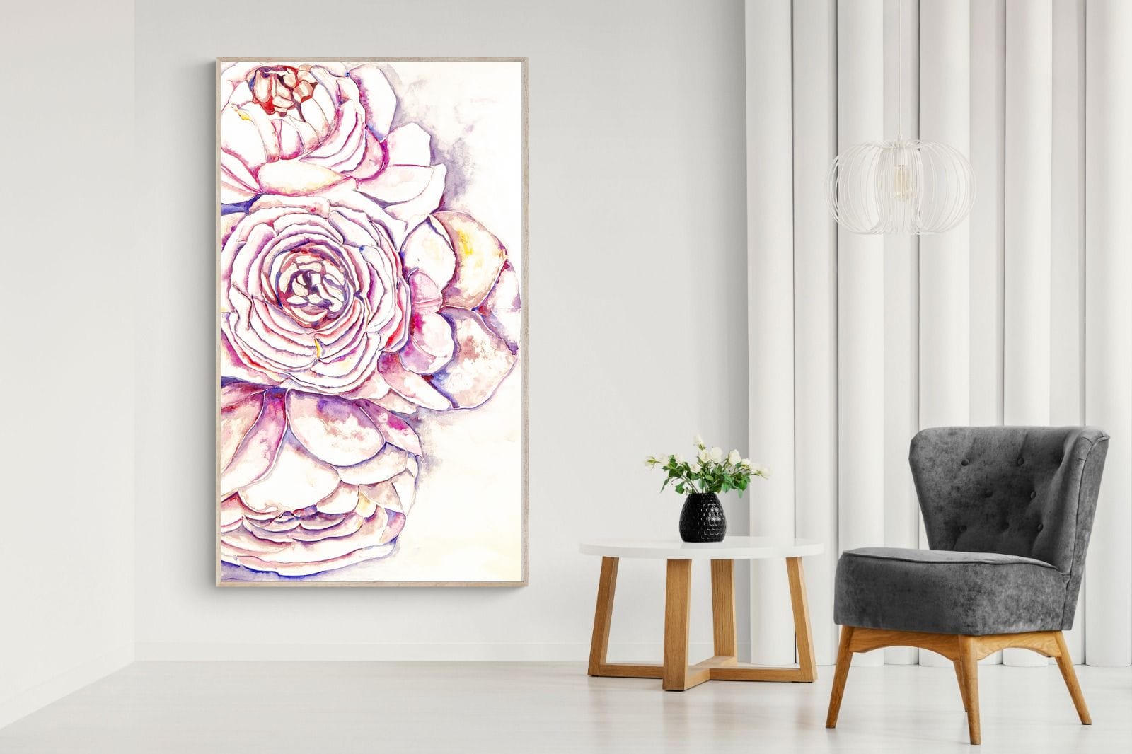 Painted Peonies-Wall_Art-130 x 220cm-Mounted Canvas-Wood-Pixalot