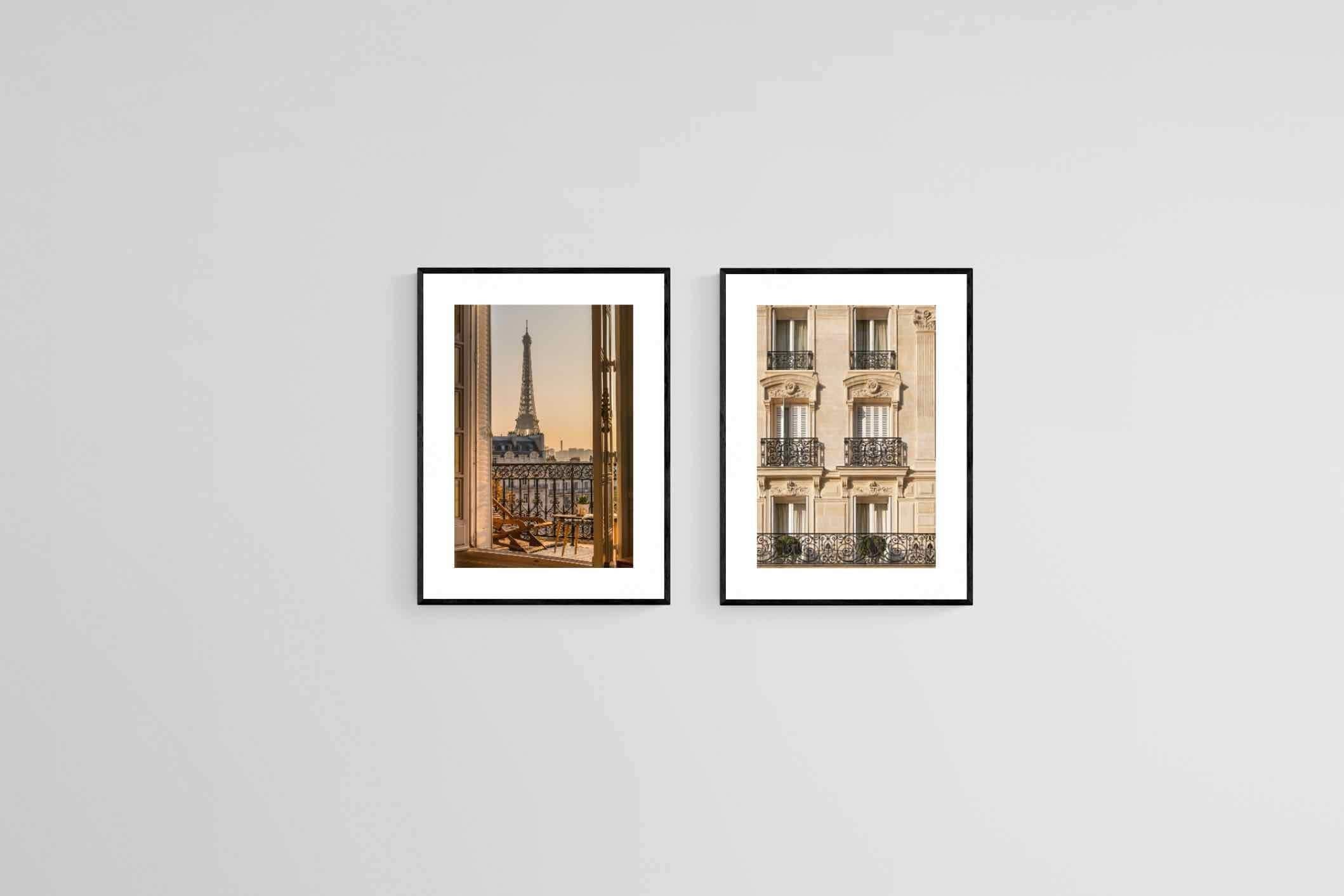 Parisian Balcony Set-Wall_Art-45 x 60cm (x2)-Framed Print-Black-Pixalot