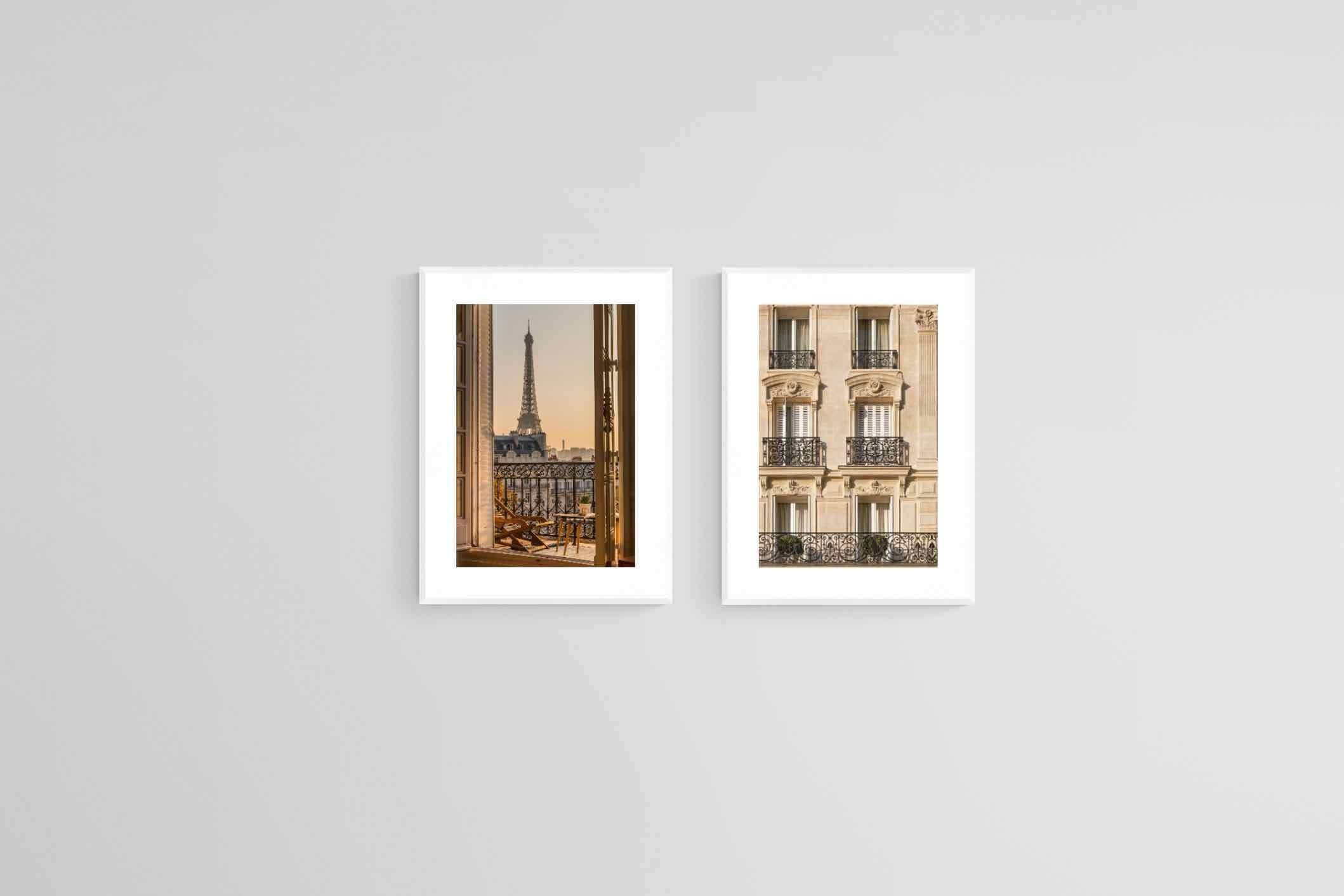 Parisian Balcony Set-Wall_Art-45 x 60cm (x2)-Framed Print-White-Pixalot