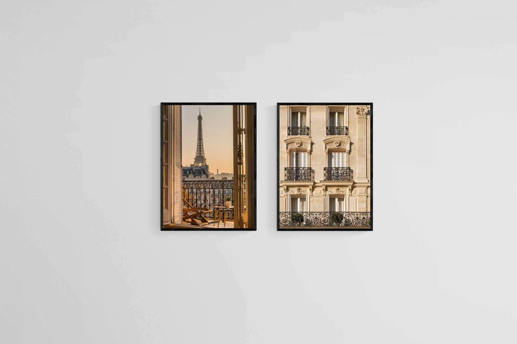 Parisian Balcony Set-Wall_Art-45 x 60cm (x2)-Mounted Canvas-Black-Pixalot
