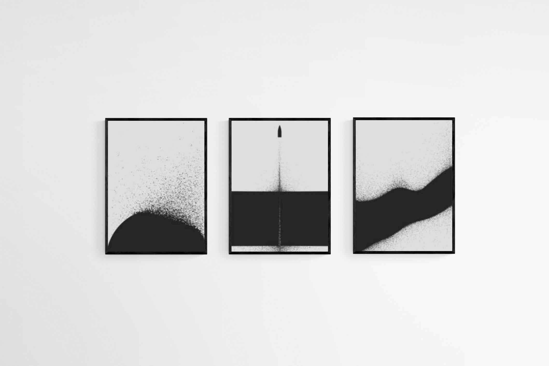 Particle Set-Wall_Art-45 x 60cm (x3)-Mounted Canvas-Black-Pixalot