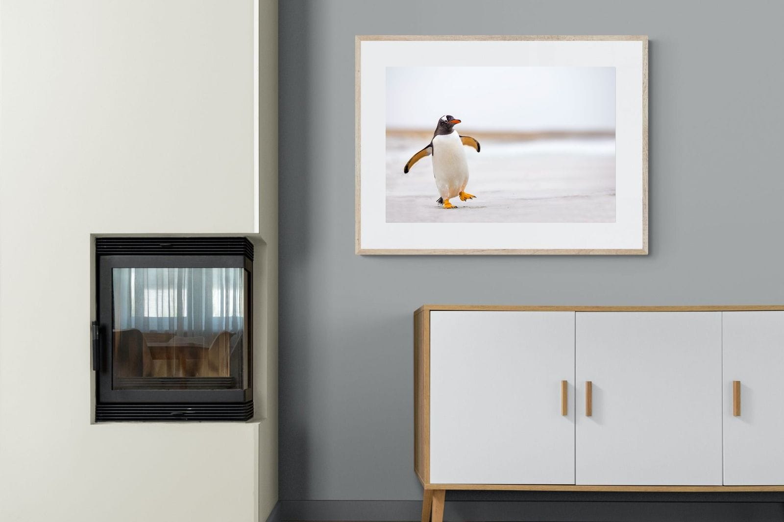 Penguin Steps-Wall_Art-100 x 75cm-Framed Print-Wood-Pixalot