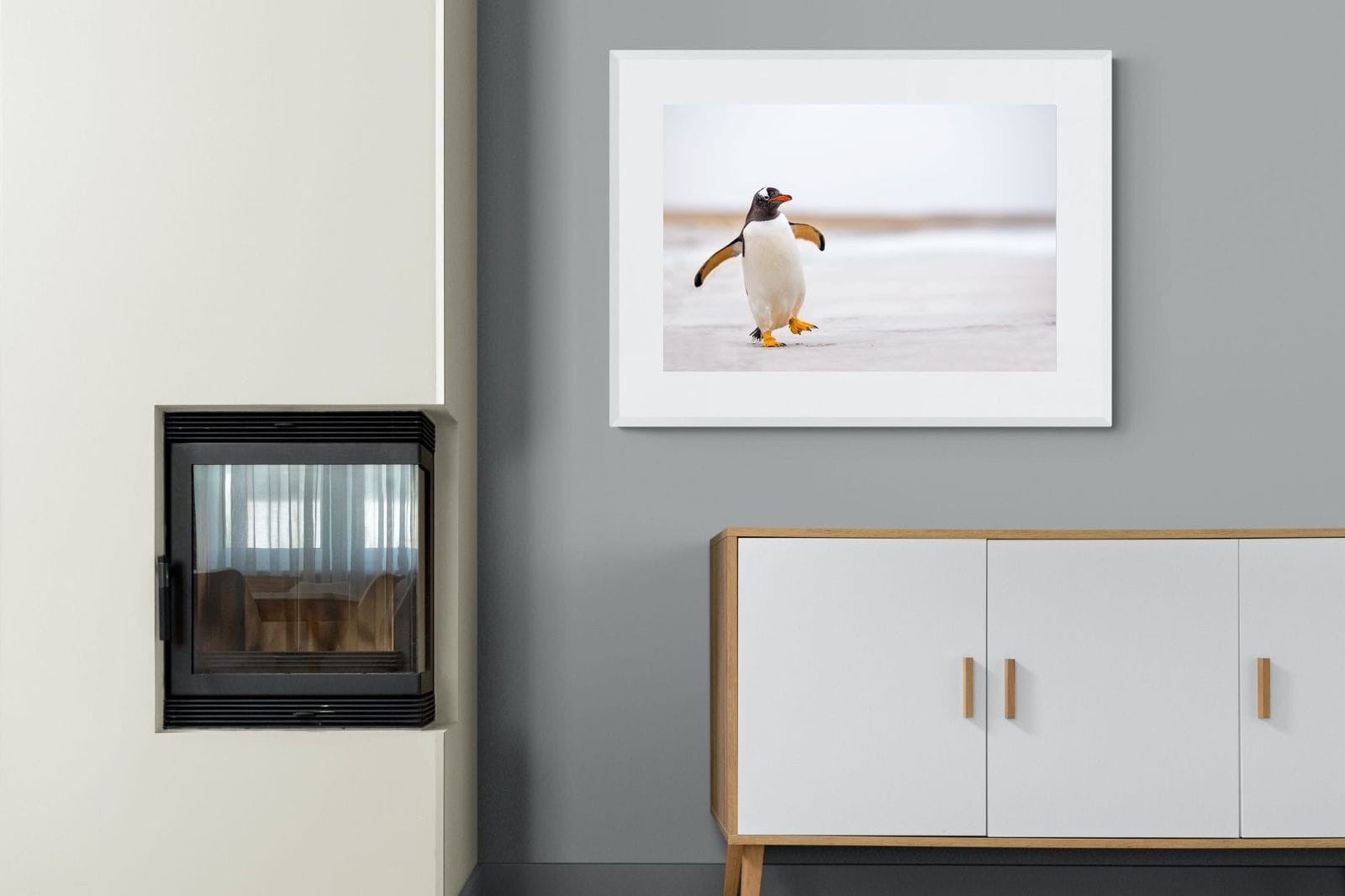Penguin Steps-Wall_Art-100 x 75cm-Framed Print-White-Pixalot