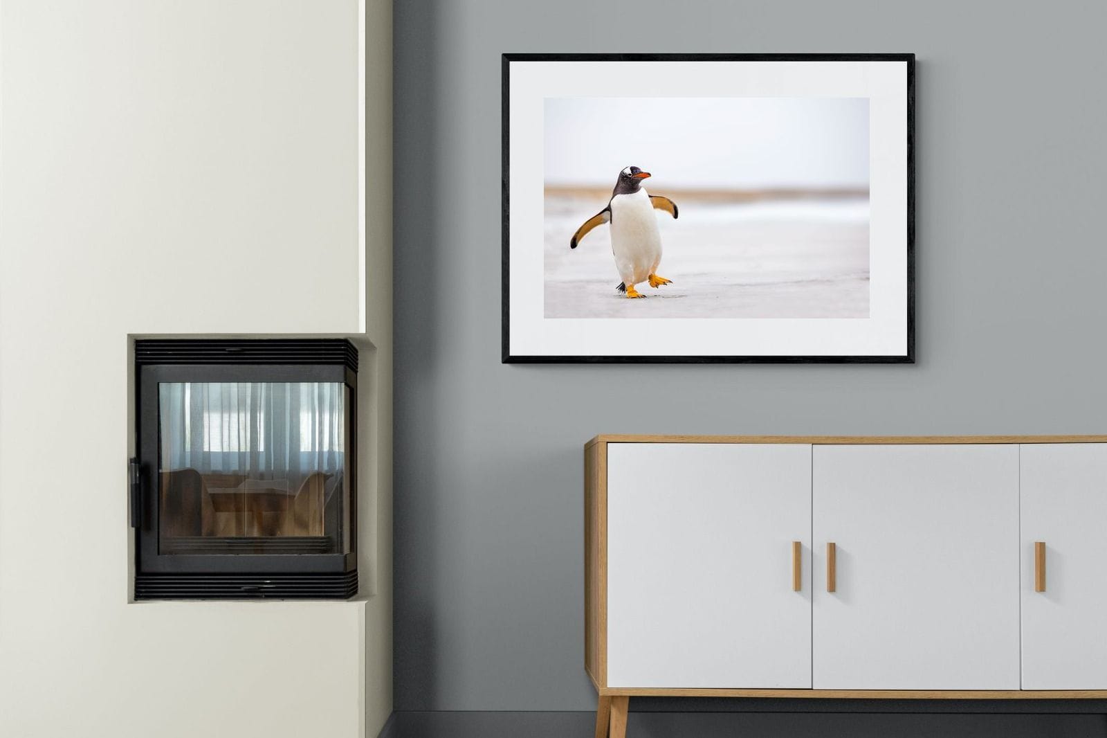 Penguin Steps-Wall_Art-100 x 75cm-Framed Print-Black-Pixalot