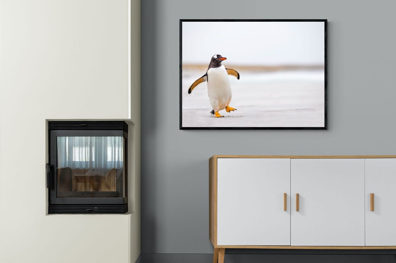 Penguin Steps-Wall_Art-100 x 75cm-Mounted Canvas-Black-Pixalot