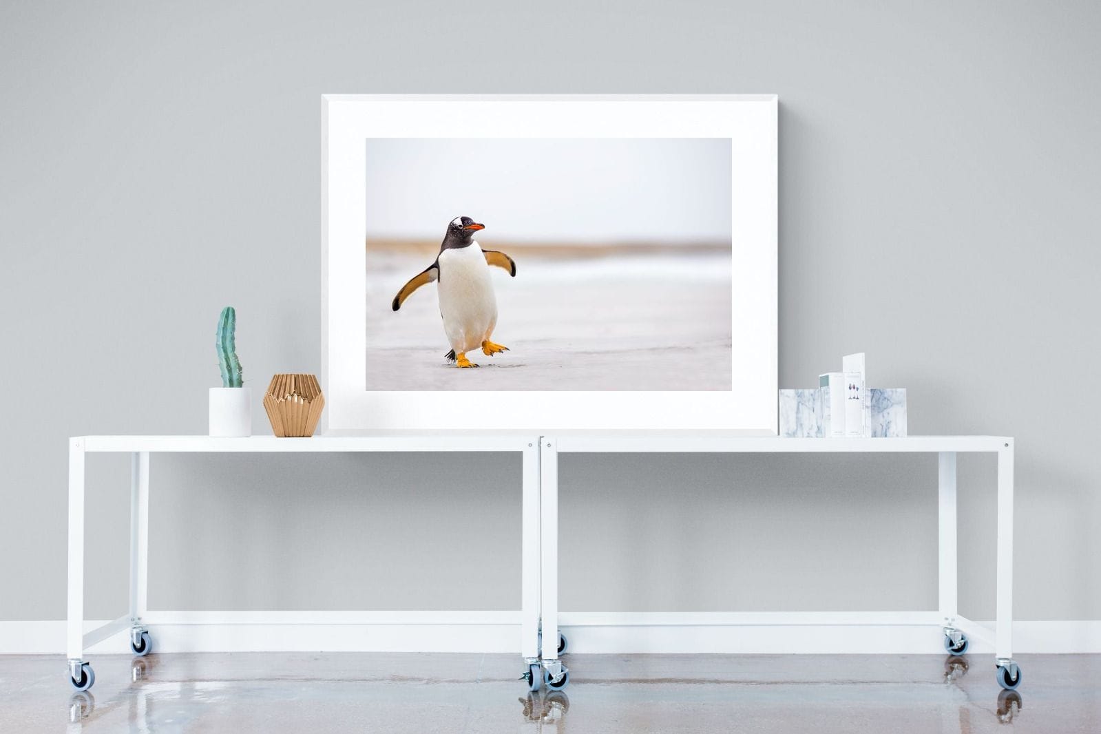 Penguin Steps-Wall_Art-120 x 90cm-Framed Print-White-Pixalot