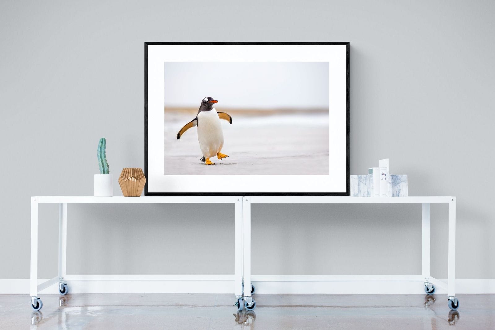 Penguin Steps-Wall_Art-120 x 90cm-Framed Print-Black-Pixalot
