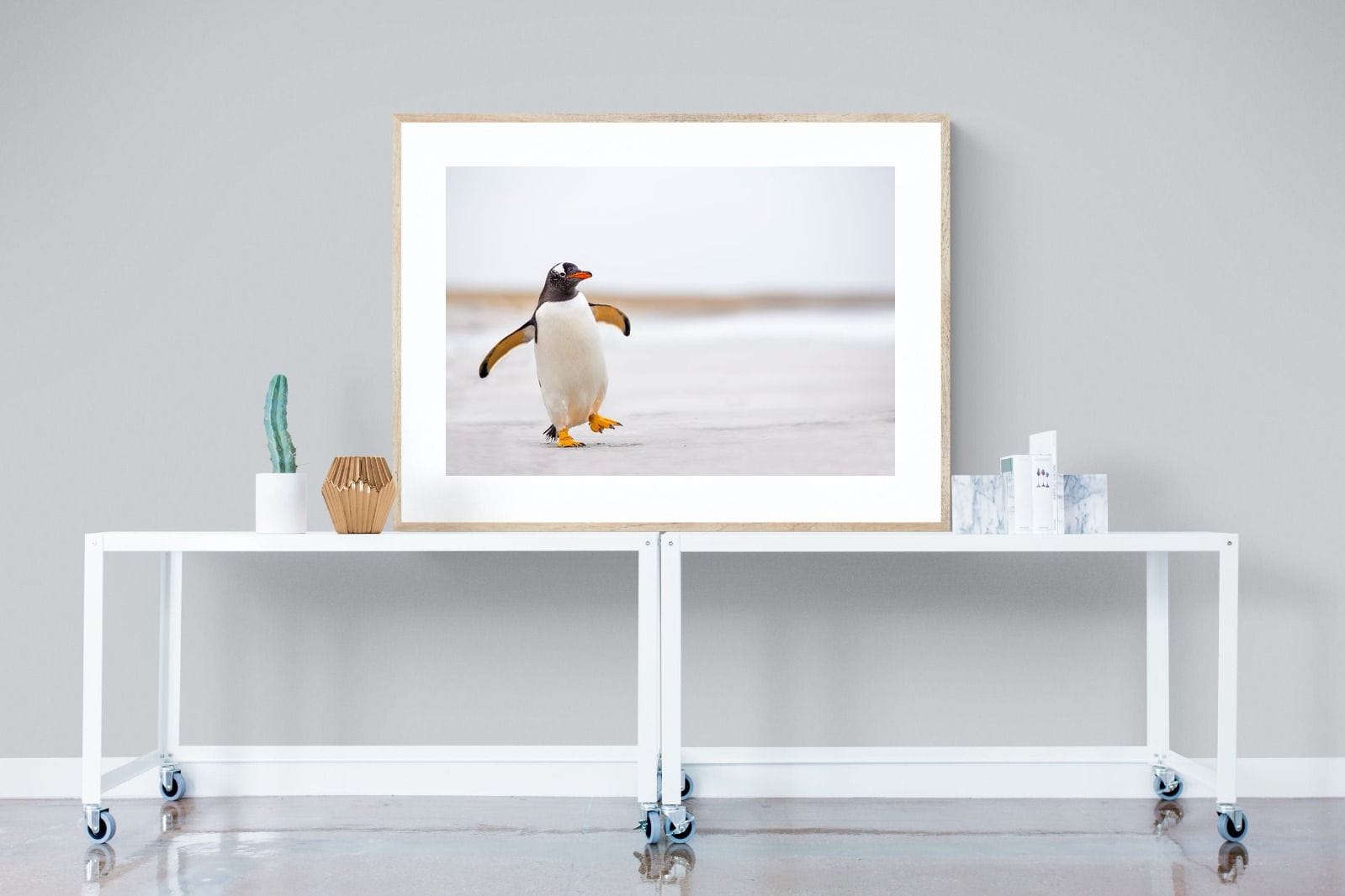 Penguin Steps-Wall_Art-120 x 90cm-Framed Print-Wood-Pixalot