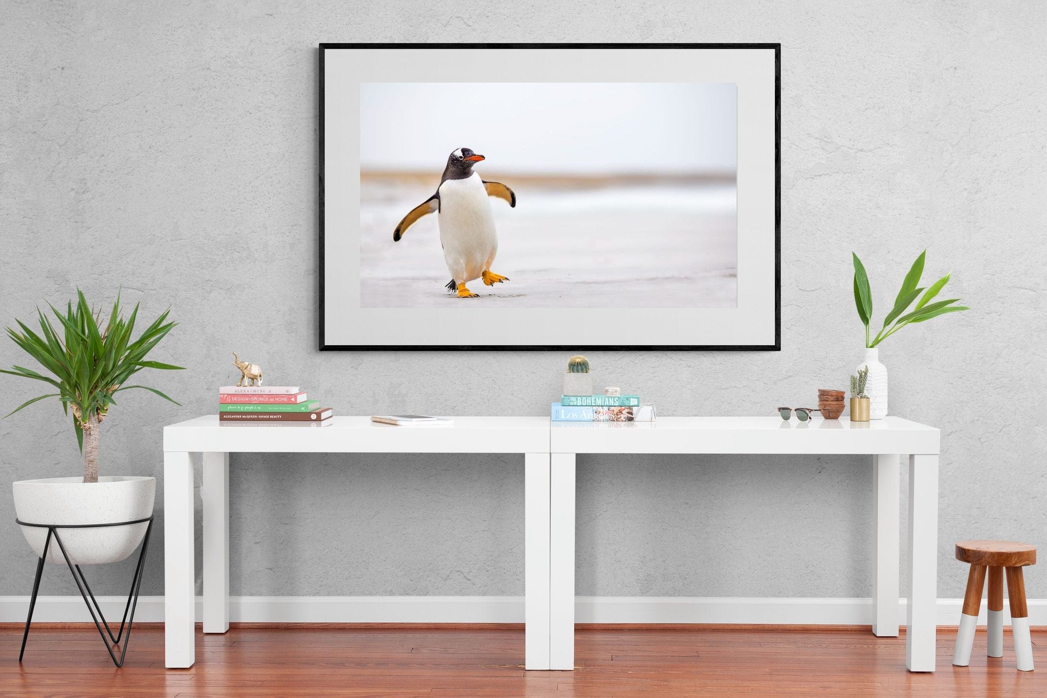 Penguin Steps-Wall_Art-150 x 100cm-Framed Print-Black-Pixalot