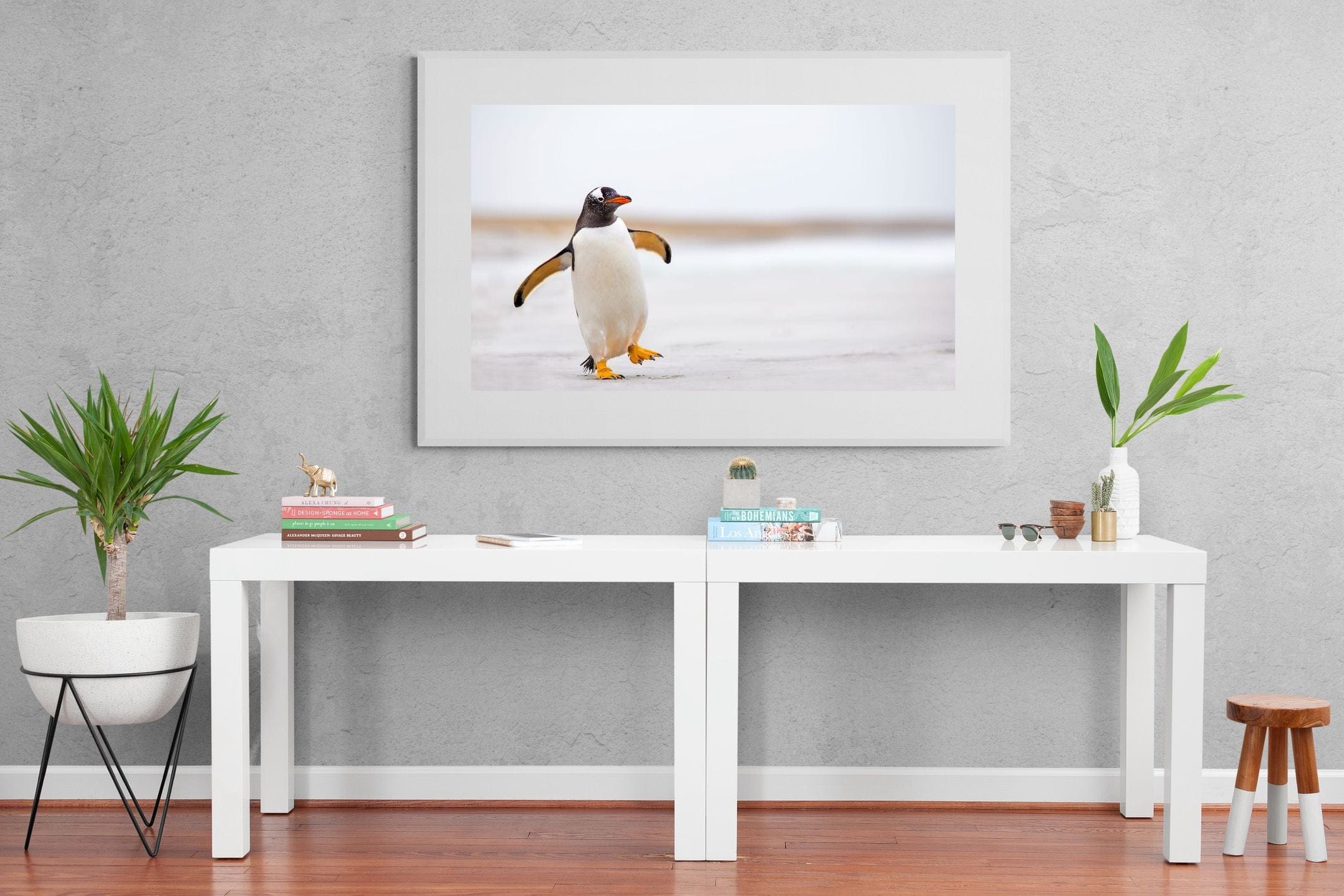 Penguin Steps-Wall_Art-150 x 100cm-Framed Print-White-Pixalot