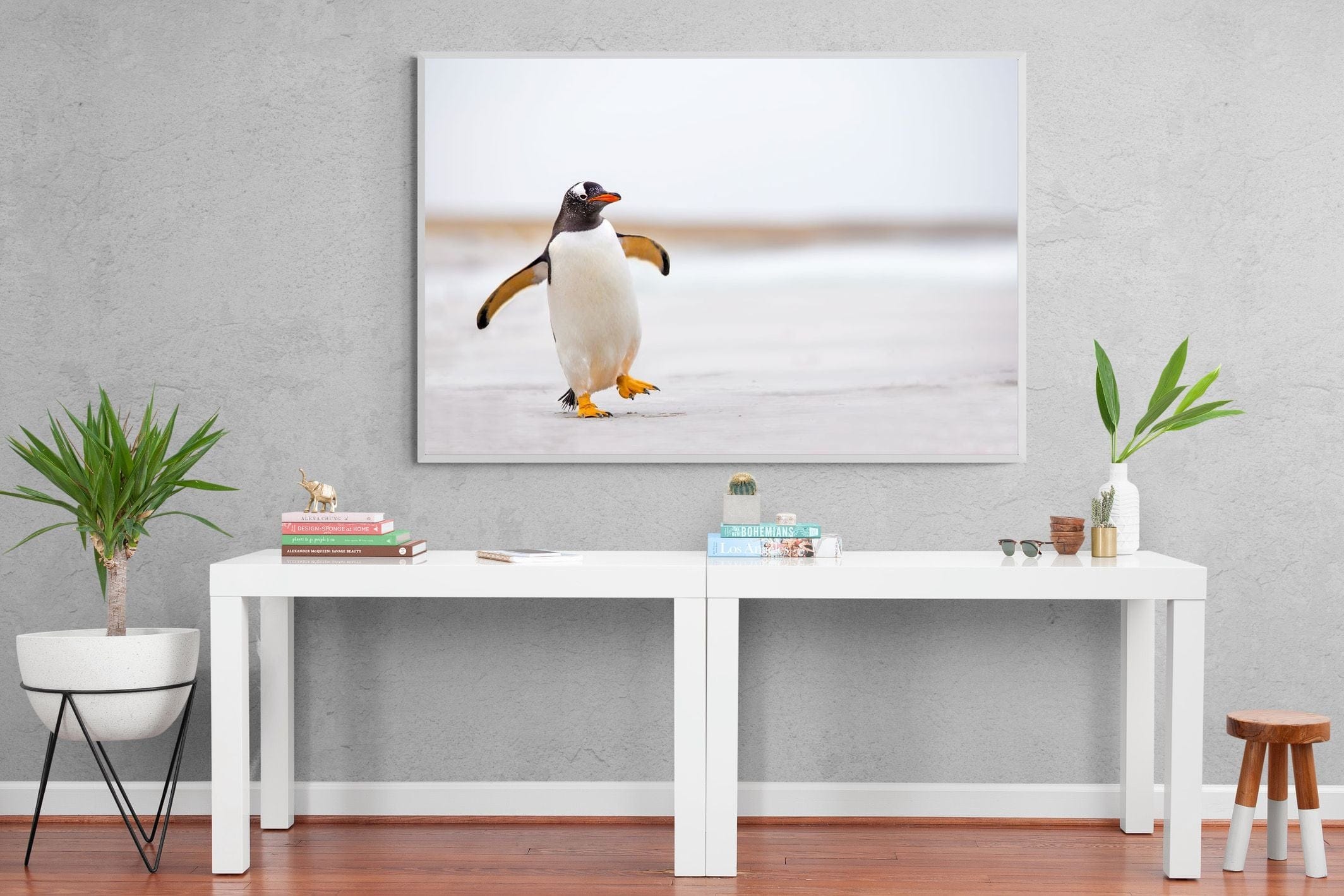 Penguin Steps-Wall_Art-150 x 100cm-Mounted Canvas-White-Pixalot
