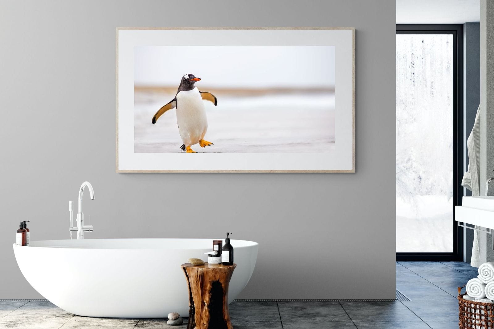 Penguin Steps-Wall_Art-180 x 110cm-Framed Print-Wood-Pixalot