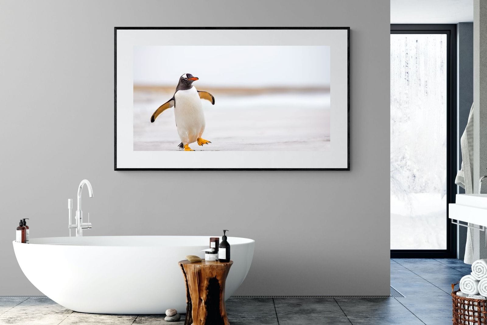 Penguin Steps-Wall_Art-180 x 110cm-Framed Print-Black-Pixalot