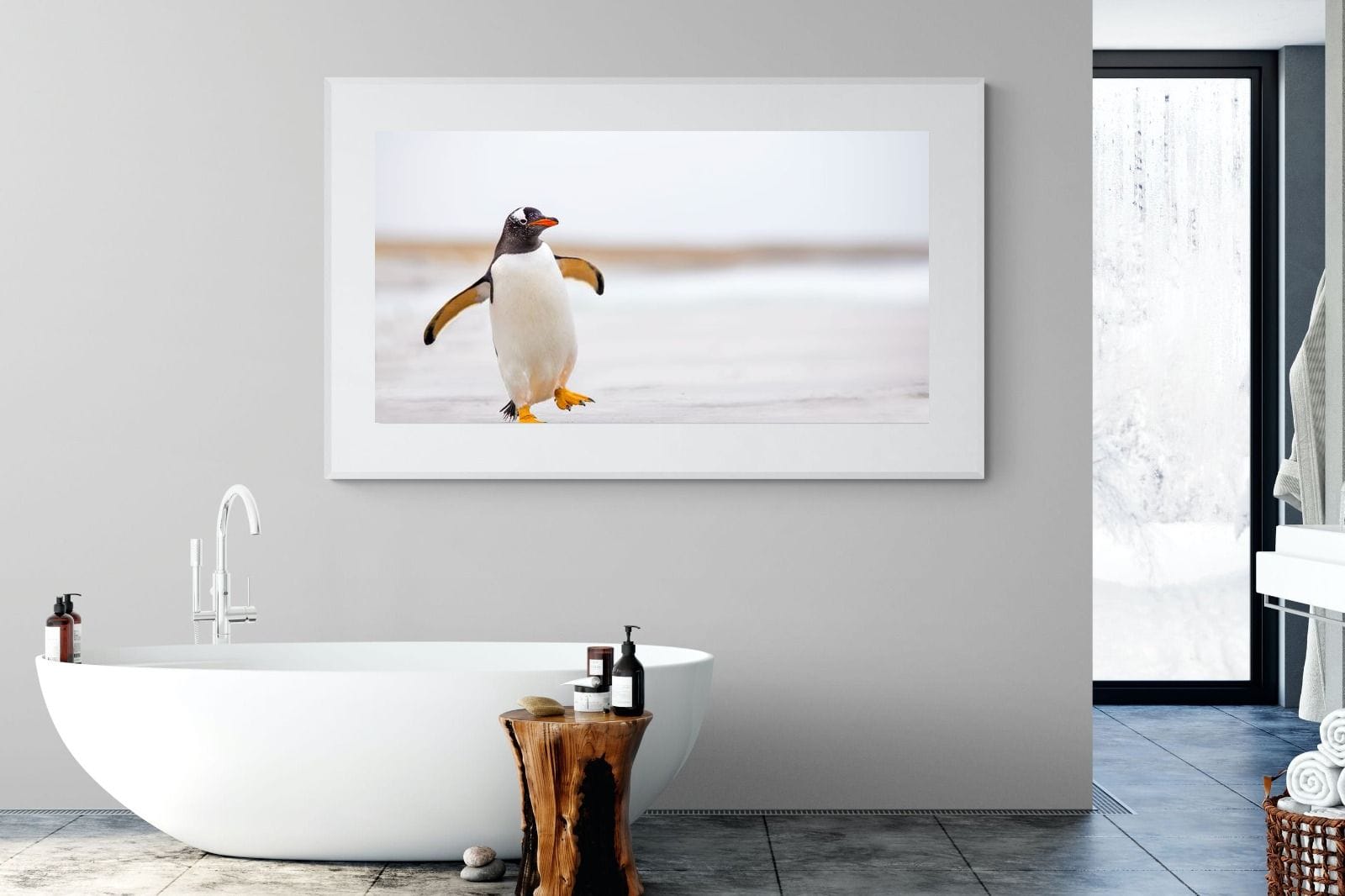 Penguin Steps-Wall_Art-180 x 110cm-Framed Print-White-Pixalot