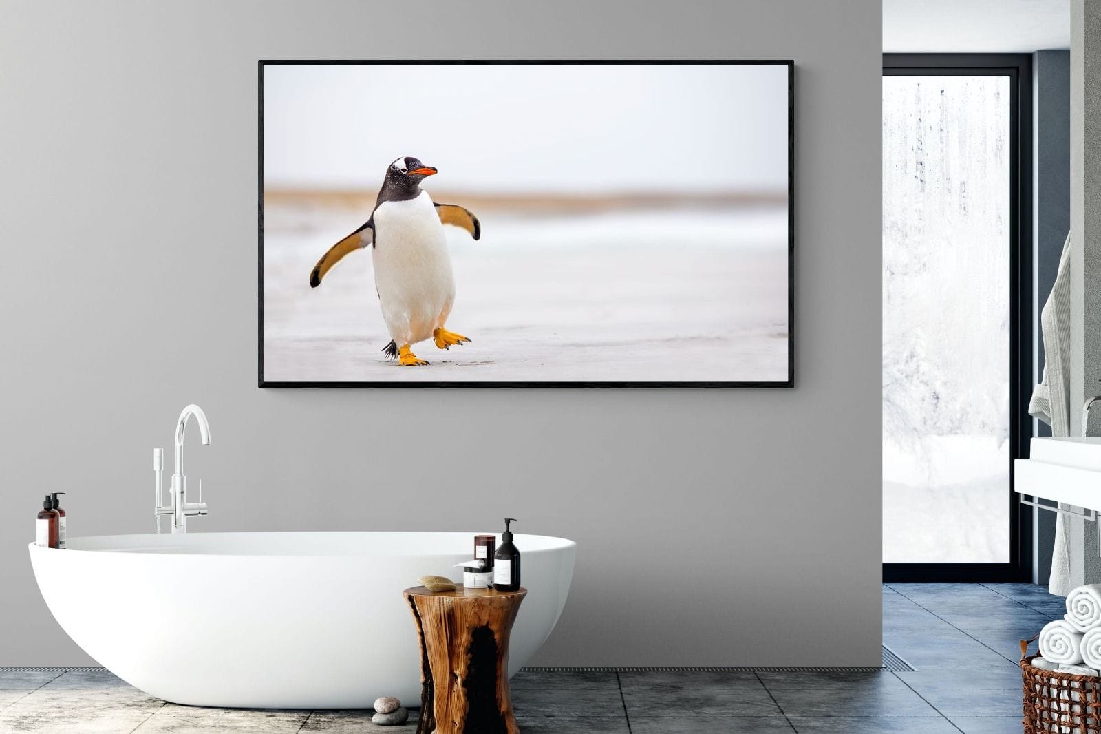Penguin Steps-Wall_Art-180 x 110cm-Mounted Canvas-Black-Pixalot