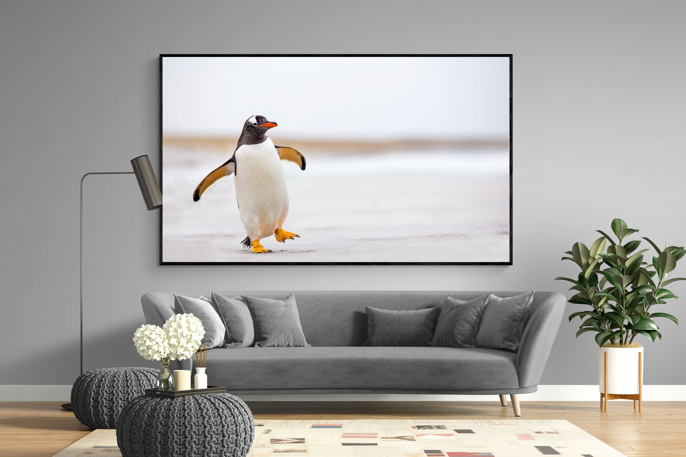 Penguin Steps-Wall_Art-220 x 130cm-Mounted Canvas-Black-Pixalot