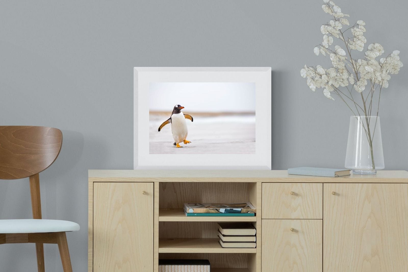 Penguin Steps-Wall_Art-60 x 45cm-Framed Print-White-Pixalot