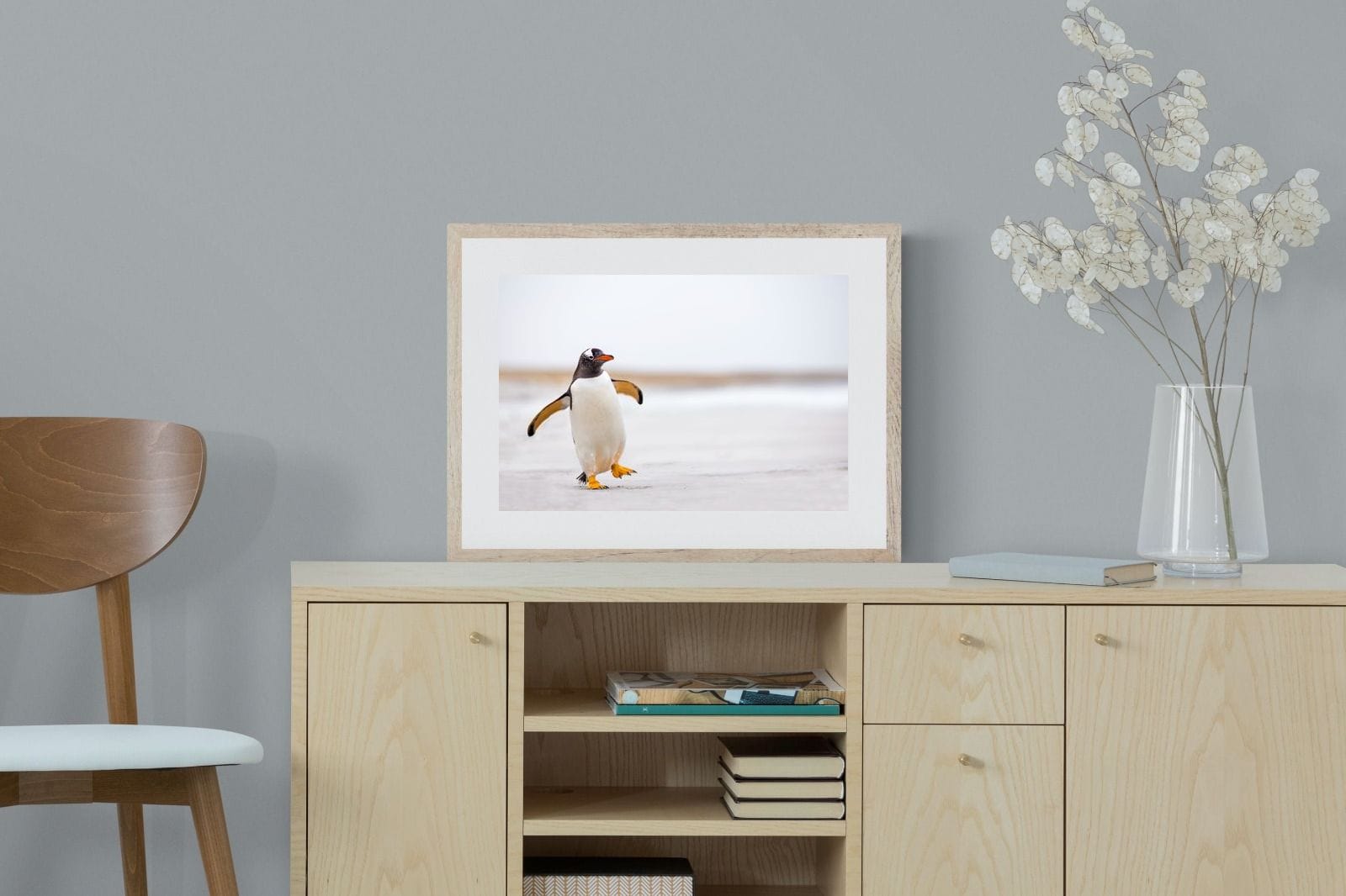 Penguin Steps-Wall_Art-60 x 45cm-Framed Print-Wood-Pixalot