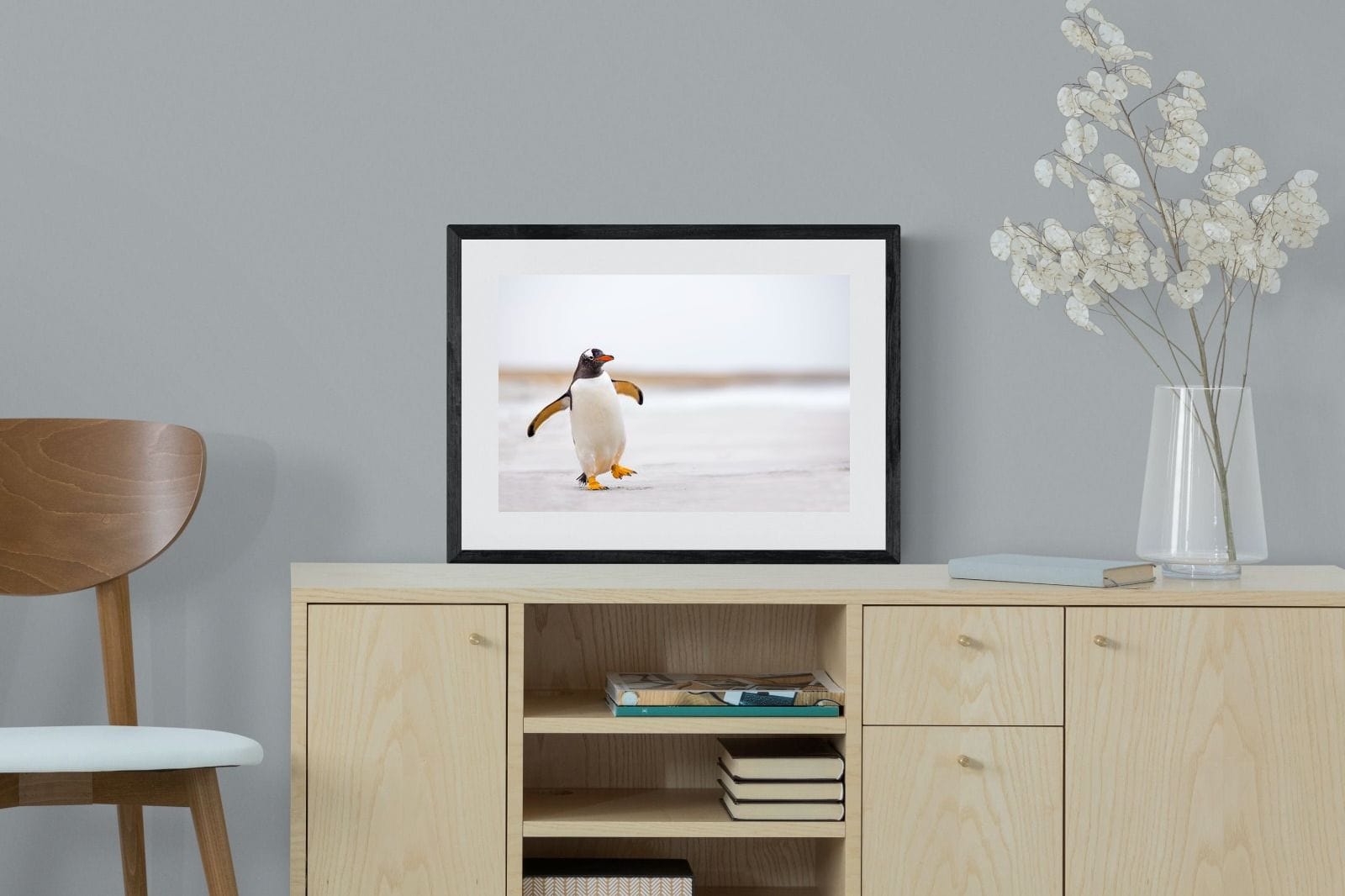 Penguin Steps-Wall_Art-60 x 45cm-Framed Print-Black-Pixalot