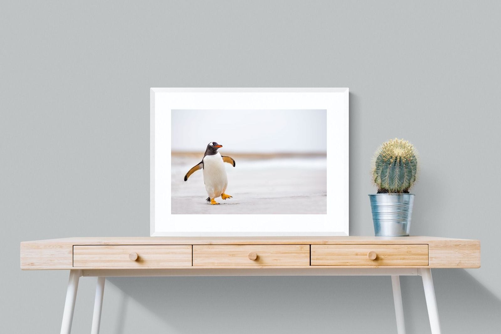 Penguin Steps-Wall_Art-80 x 60cm-Framed Print-White-Pixalot