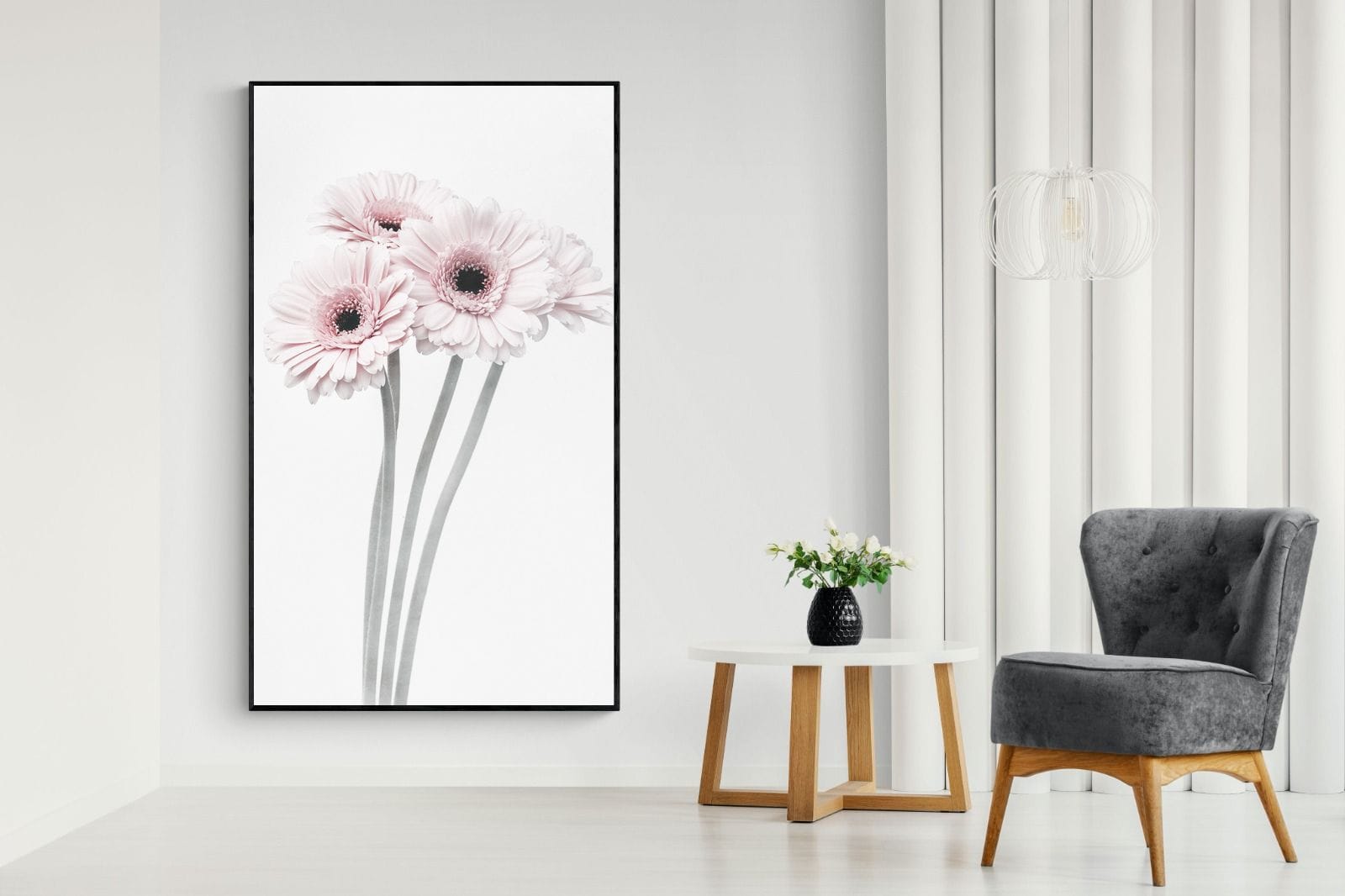 Perfect Pink Flowers-Wall_Art-130 x 220cm-Mounted Canvas-Black-Pixalot