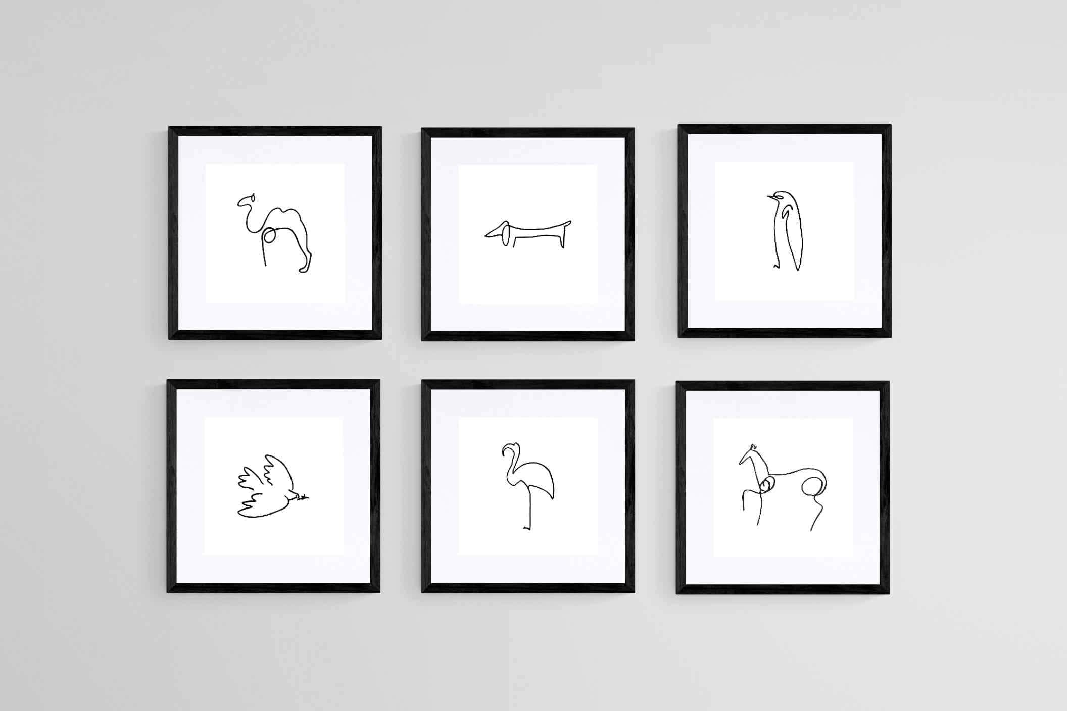 Picasso Animal Sketches-Wall_Art-30 x 30cm (x6)-Framed Print-Black-Pixalot